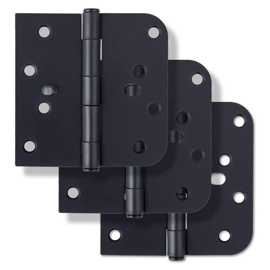 MISENO 3-Pack 4 x 4 Plain Bearing Square x 5/8" Radius Corner Door Hinge, Black
