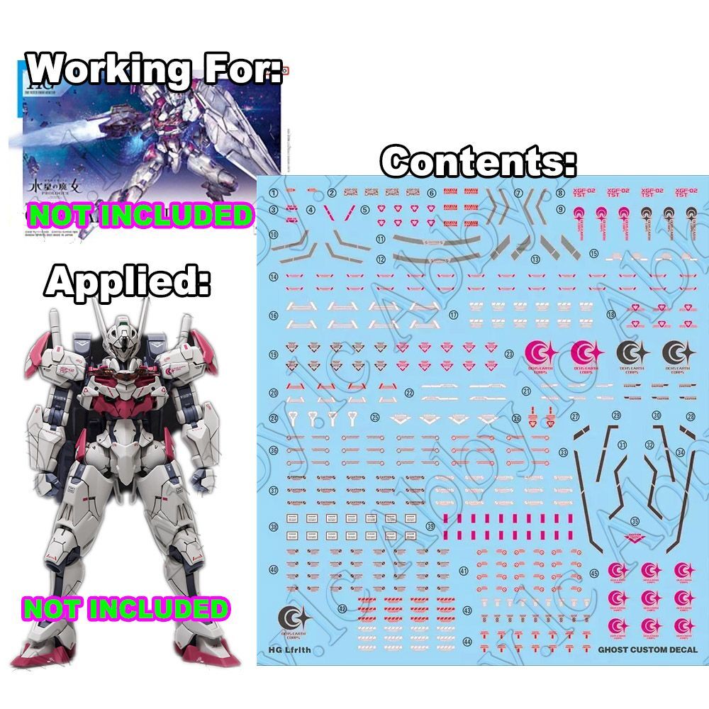 for HG 1/144 XGF-02 Lfrith Gund-Arm Water Slide UV Light Reactive Decal Sticker
