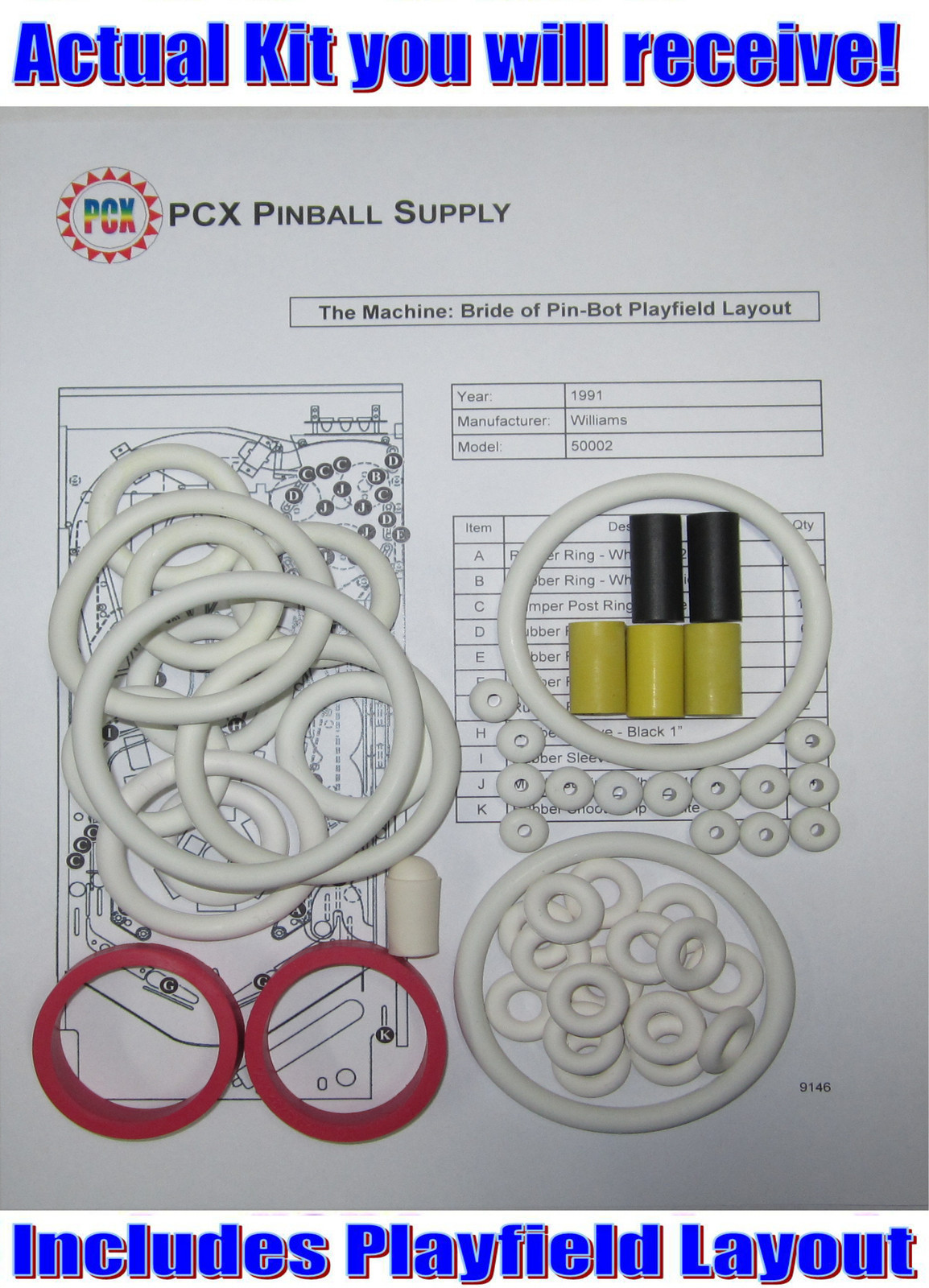 1991 Williams The Machine: Bride of Pin-Bot Pinball Rubber Ring Kit