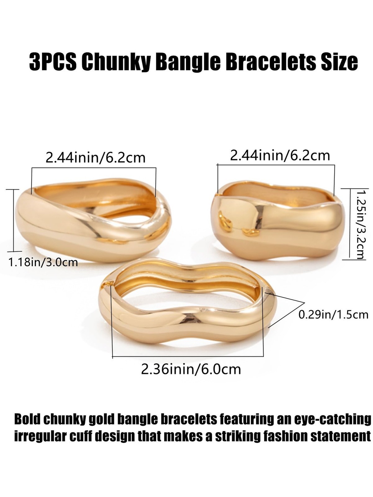 Chunky Gold Bangles Bracelets for Women Trendy Stack Statement Bangle Irregul...