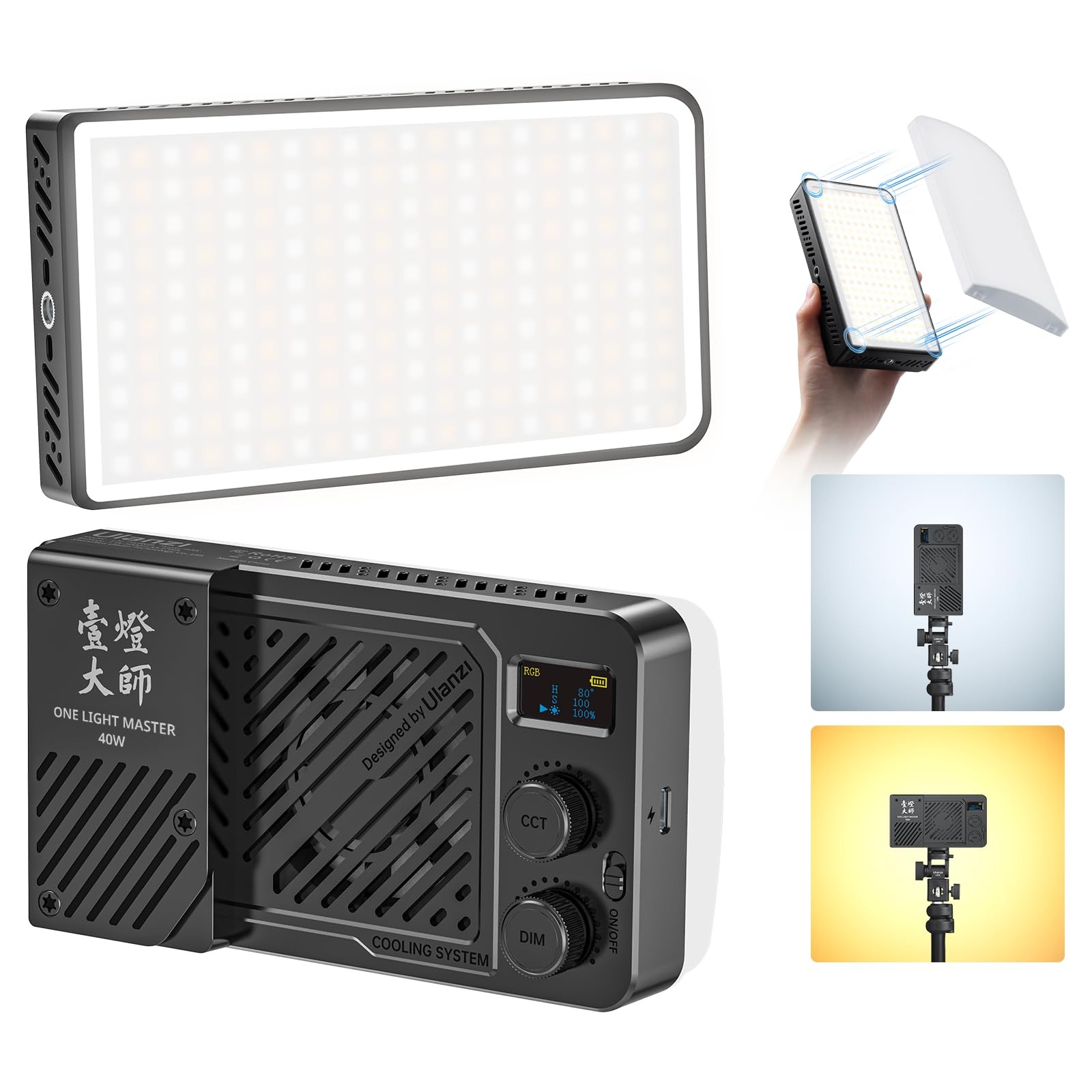 ULANZI 40W Bi-Color Portable Video Light, 5000mAh Rechargeable LED Light, Bat...