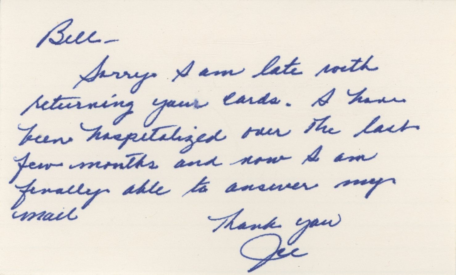 Joe Garagiola- Signed Handwritten Note