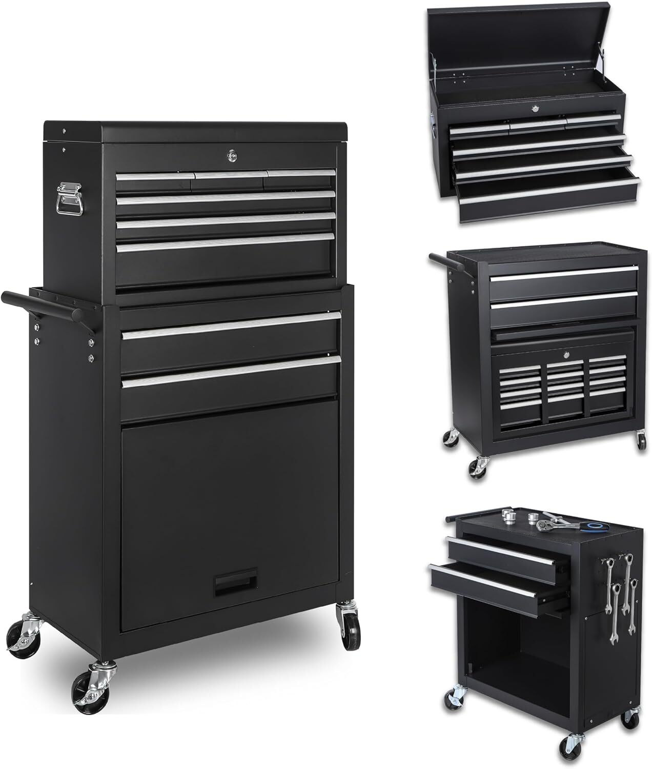8Drawer Tool Cart on Wheels Multifunctional Removable Rolling Storage Tool Chest