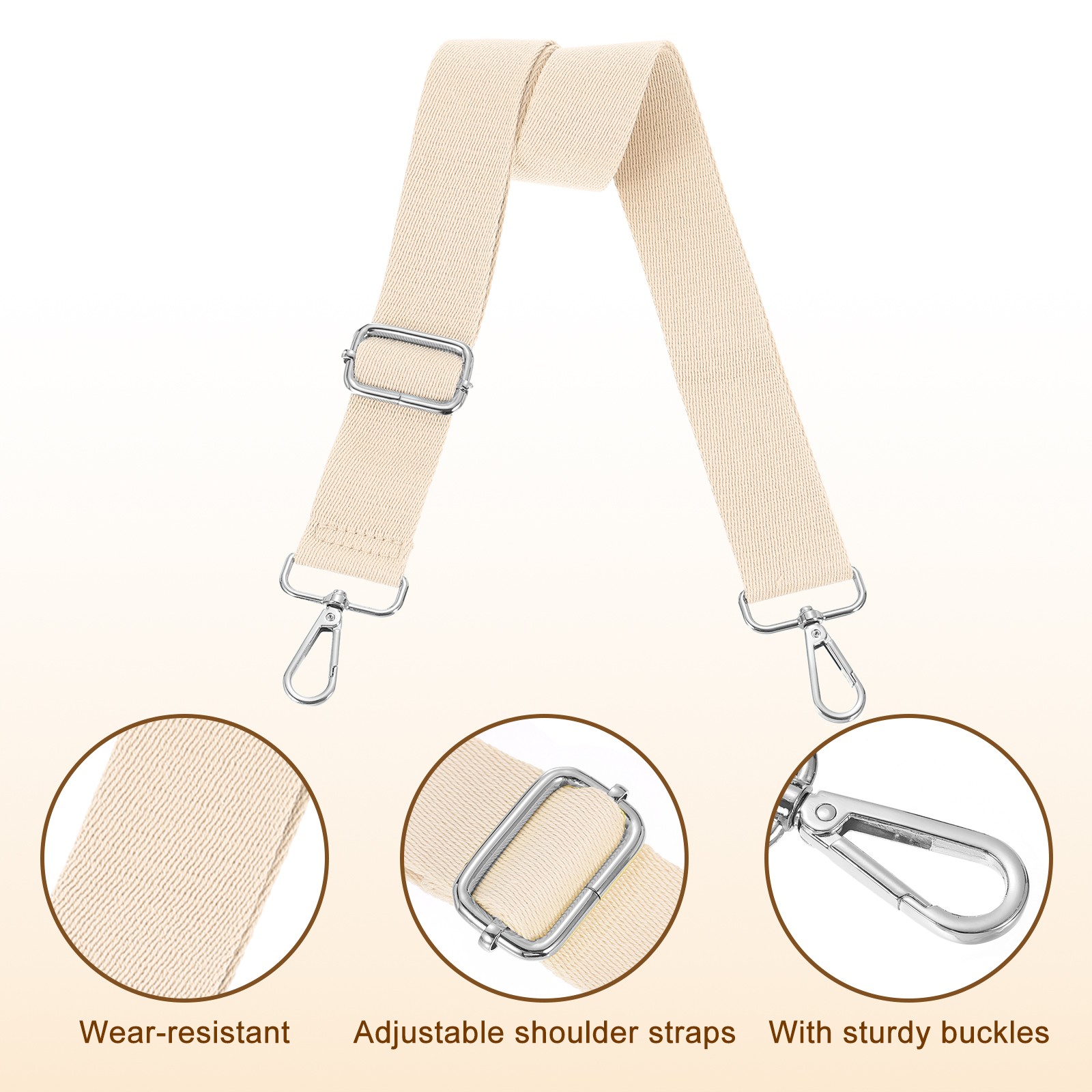 3.8cm Wide Shoulder Strap, Beige, Silver Pull Core Buckle
