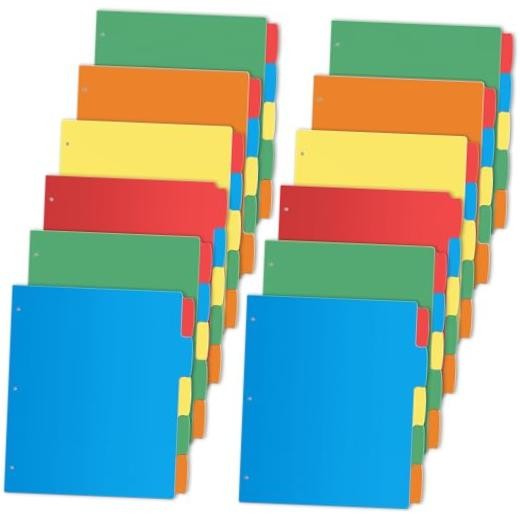 12 Set 5-Tabs Binder Dividers for 3 Ring Binder | Pcs Plastic Index 60 Bright