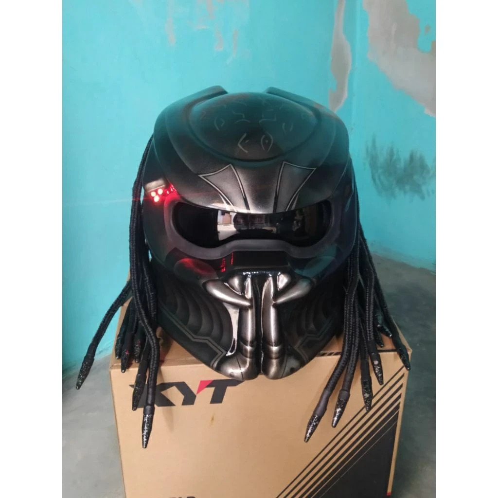 CHOPPER BOBBER STYLE PREDATOR HELMET CUSTOM FULL BLACK FIRE DOT & ECE CERTIFIED