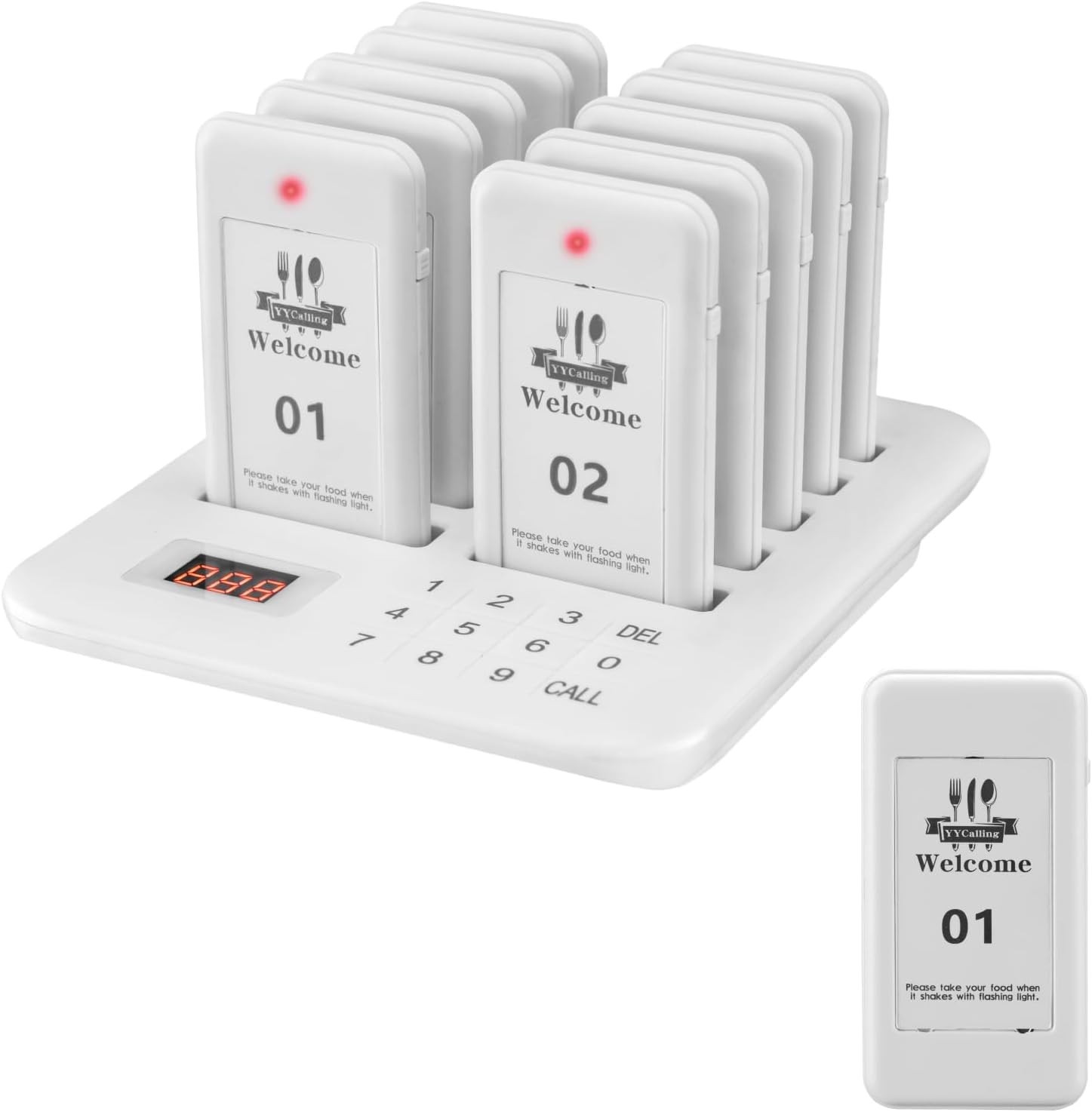 Versatile 10-Channel Restaurant Buzzers - Vibration, Flashing & Buzzer Modes