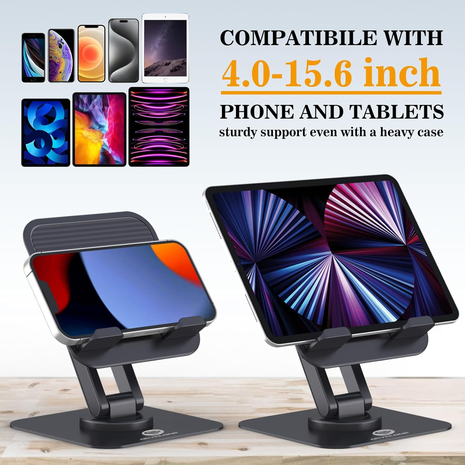 Ipad Stand, 360° Rotating Adjustable Foldable Ipad Tablet Stand Holder for Desk