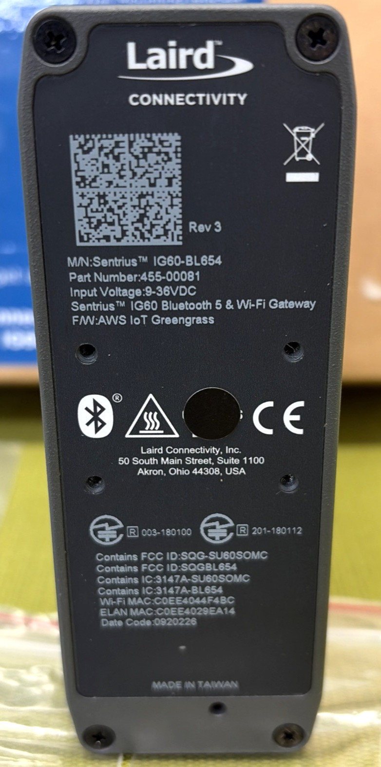 Ezurio Sentrius™ IG60-BL654 Wireless IoT Gateway