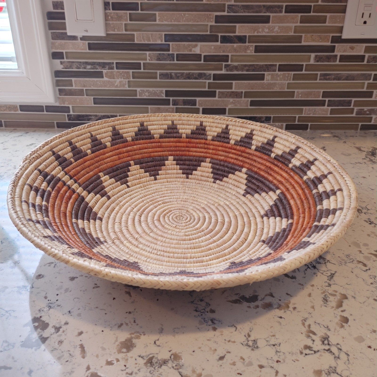 Hand Woven Basket Bowl Star Pattern 16"