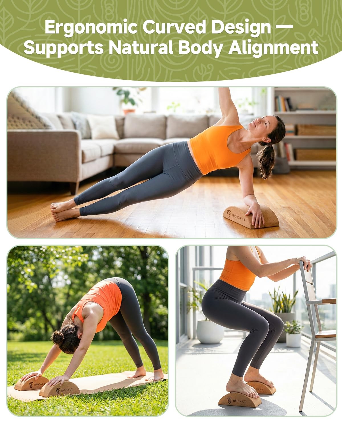 Rocalt Half Moon Cork Yoga Block and Foot Stretcher