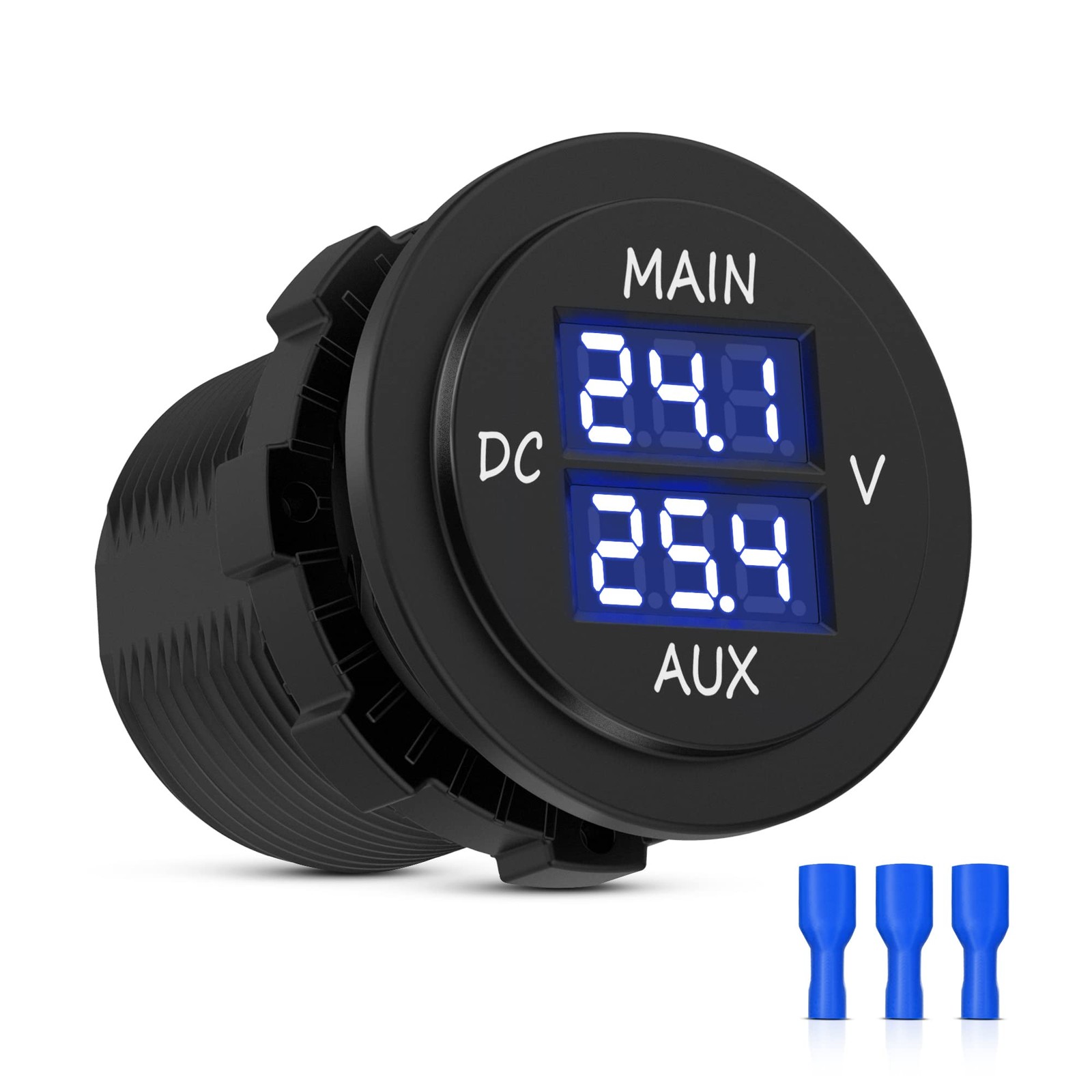 MICTUNING LED Digital Double Voltmeter, Round Vlotmeter, Blue