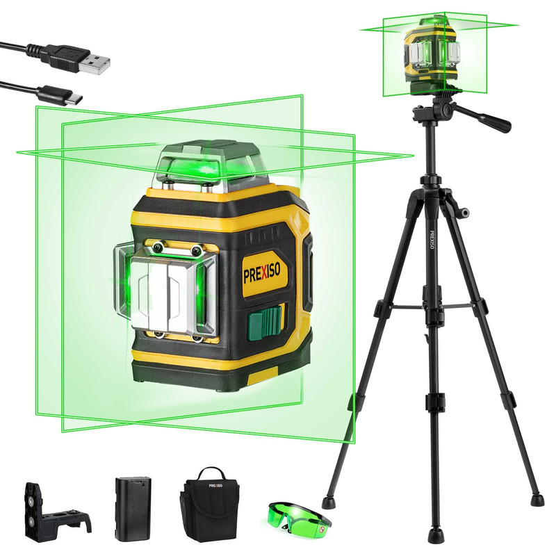 Prexiso Rechargeable 360 Self Leveling Green Laser Level Tripod Magnetic Base