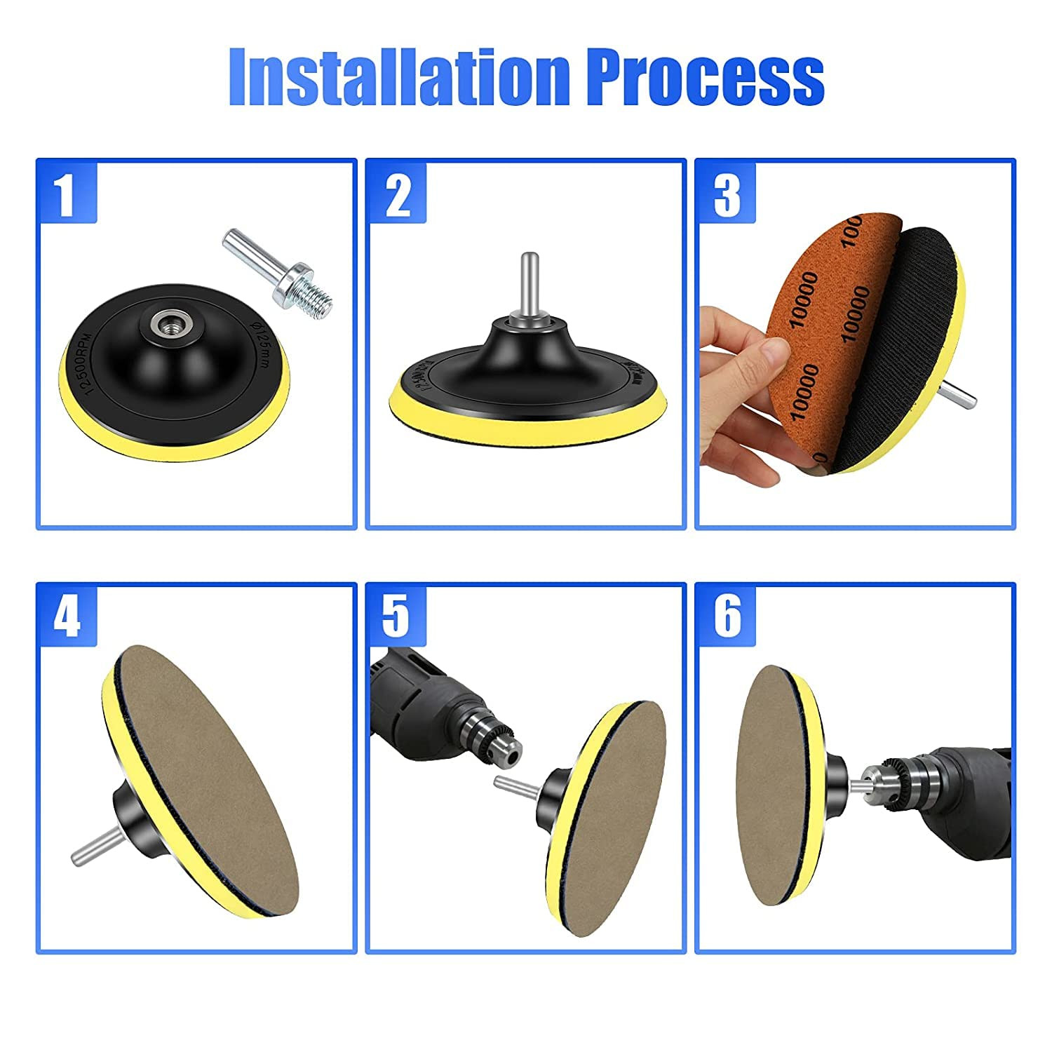 Water Grit Sandpaper 2000/3000/5000/7000/10000 and 5-Inch Backing Pad Set, Wet D