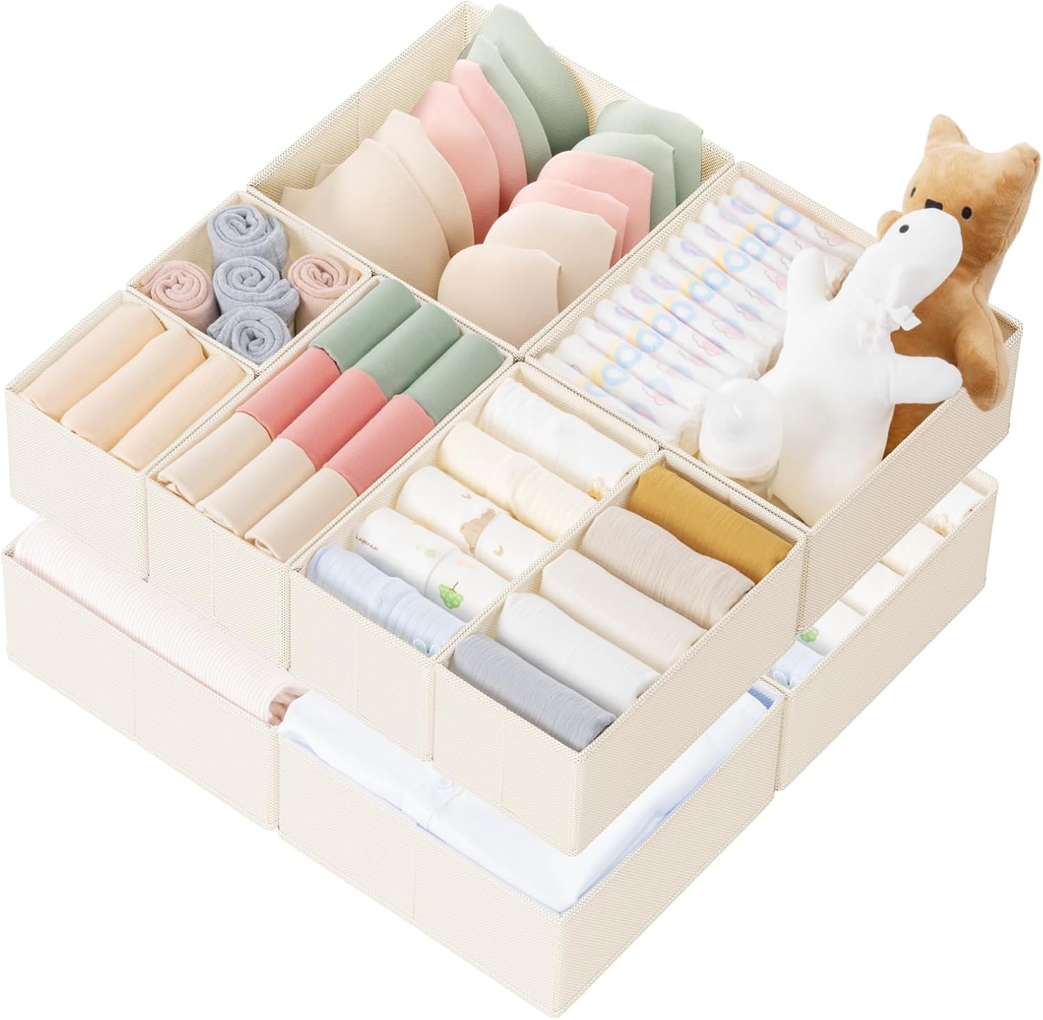 10-pack foldable fabric drawer storage organizers
