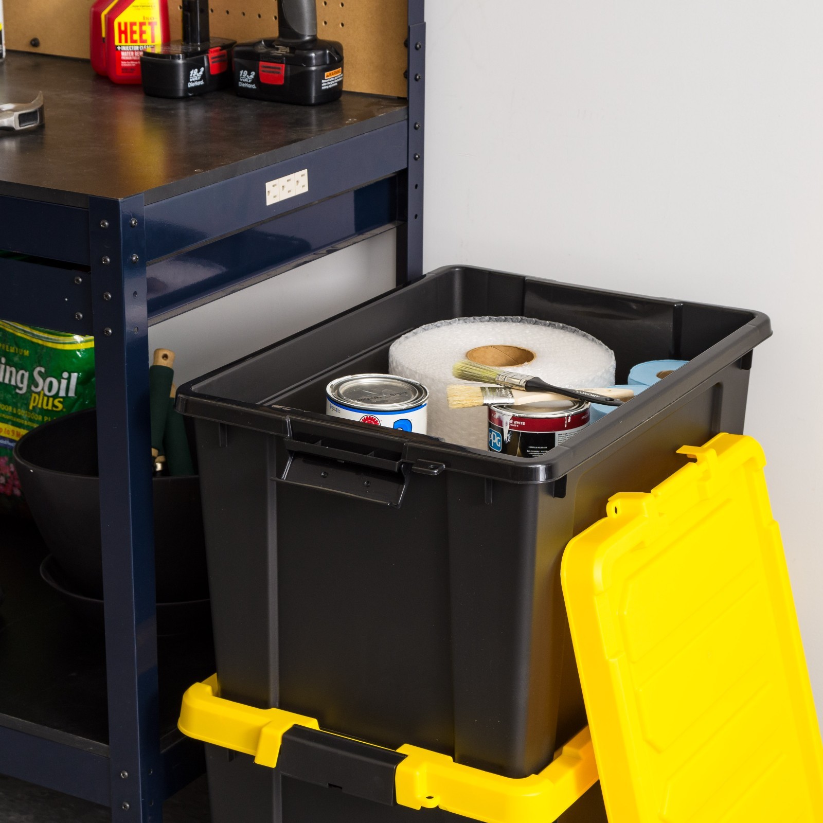 IRIS 19 Gallon Latching Storage Bin Container with Lid Black 2-Pack