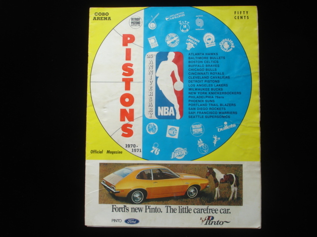 November 11, 1970 Detroit Pistons vs. Los Angeles Lakers Program G-VG