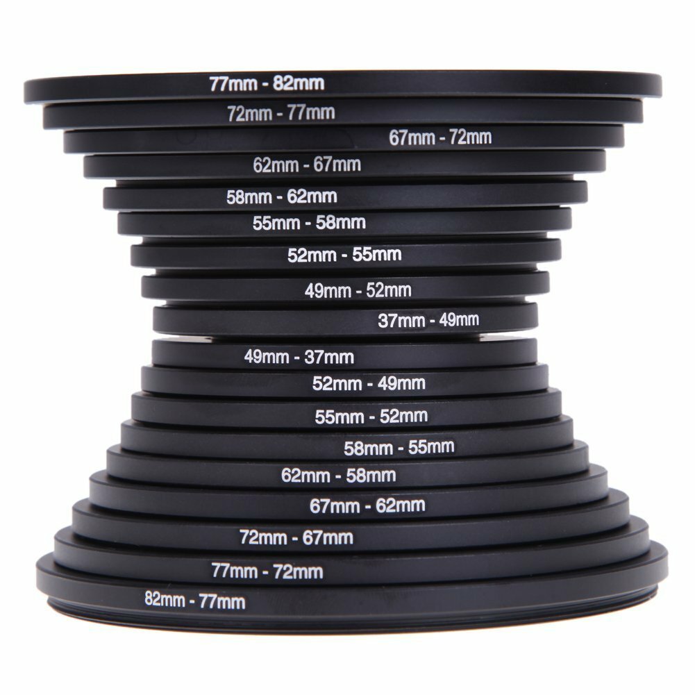 18Pc 37- 82mm Step Up Down DSLR Camera Lens Filter Adapter Ring Mount Basket Kit