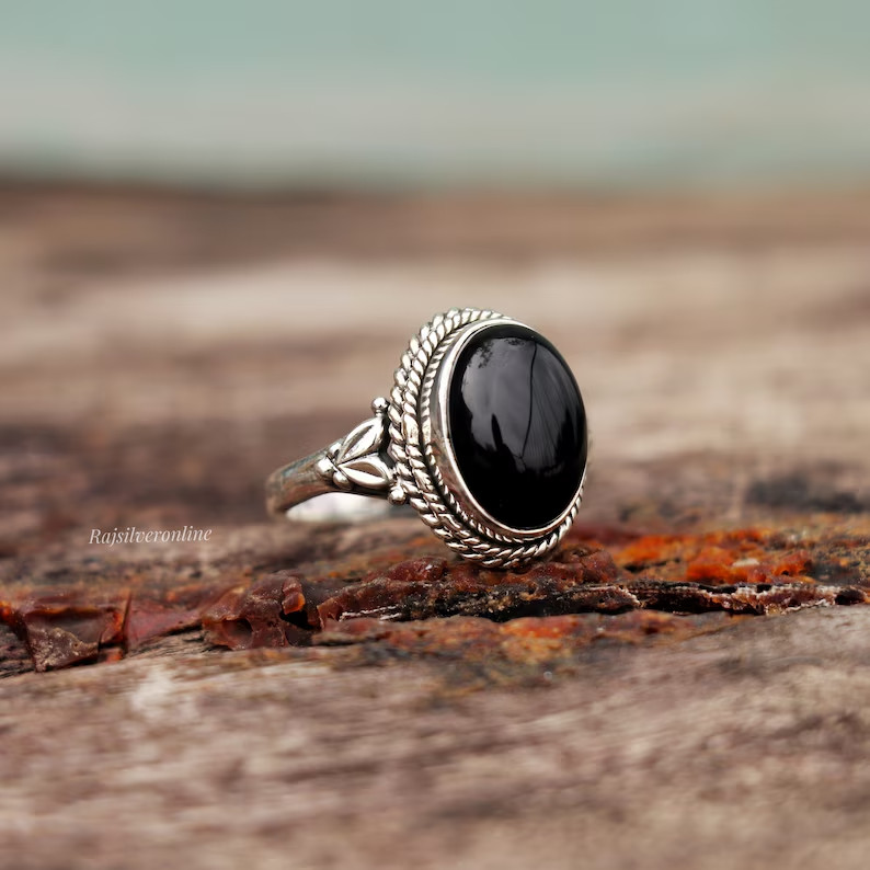 Black Onyx Ring  925 Sterling Silver Band& Statement Ring Handmade Ring