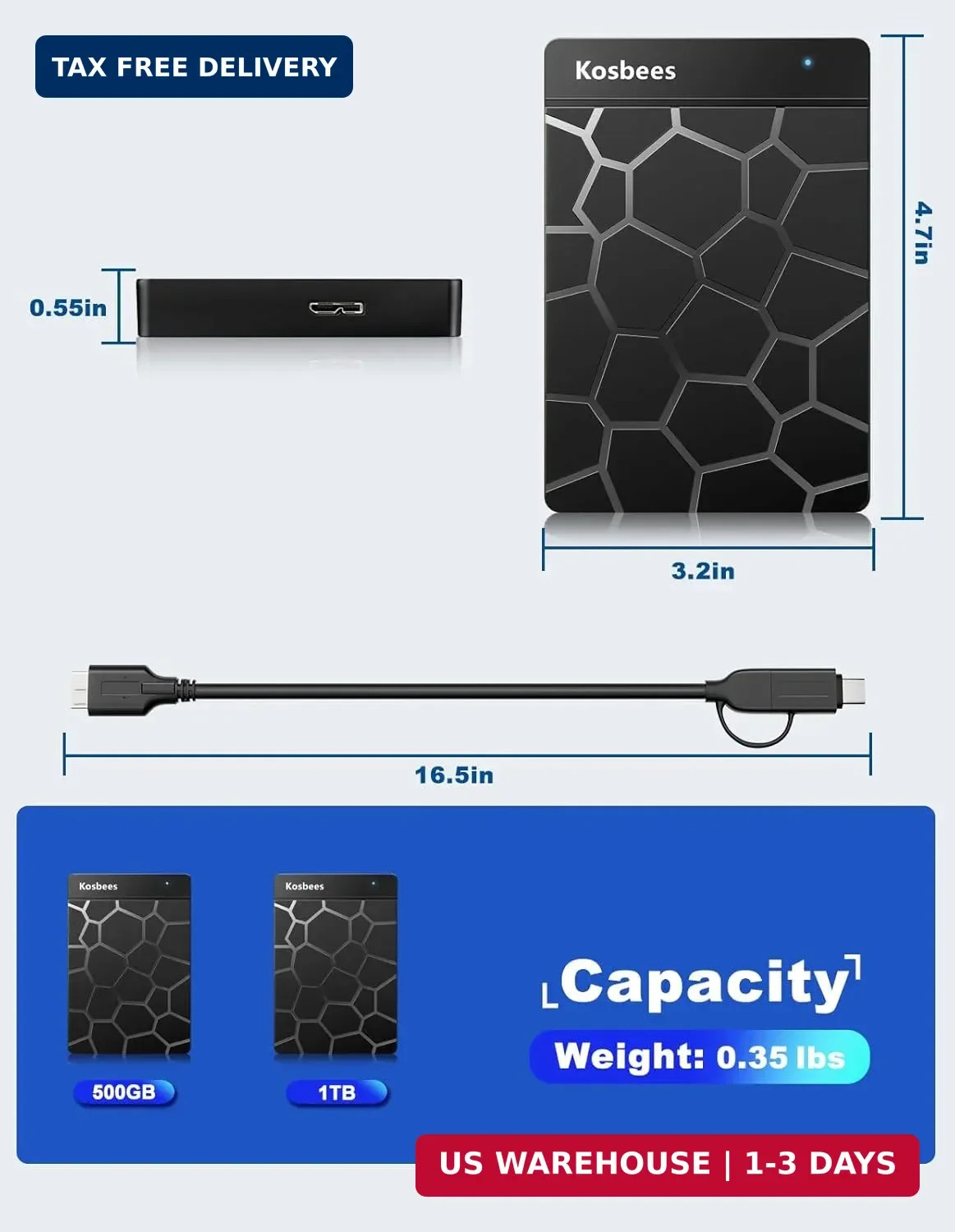 500GB External Hard Drive for Windows & Mac
