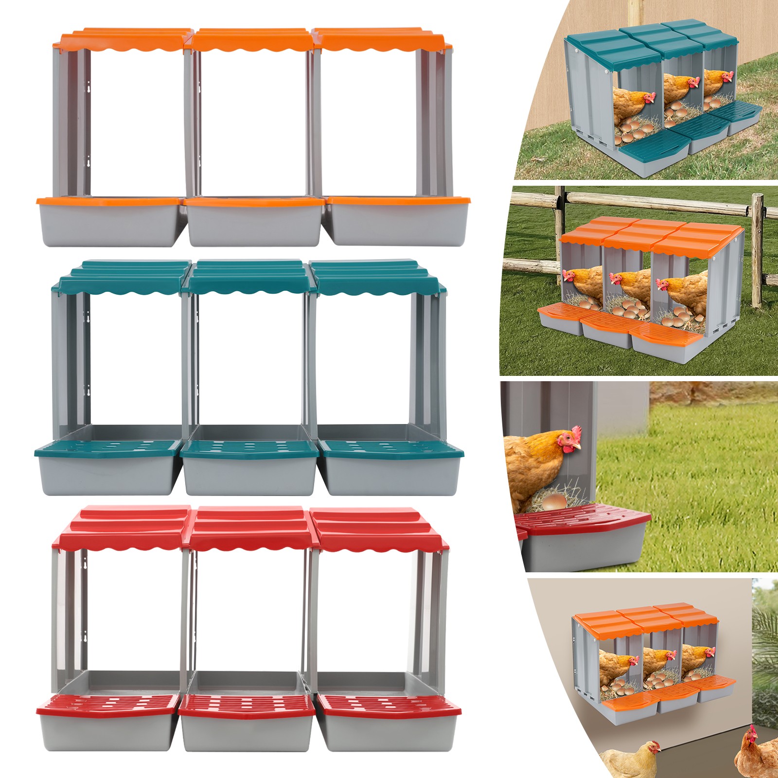 Chicken Nest Boxs 3-Compartment Chicken Nesting Box Modern Chicken Laying Box