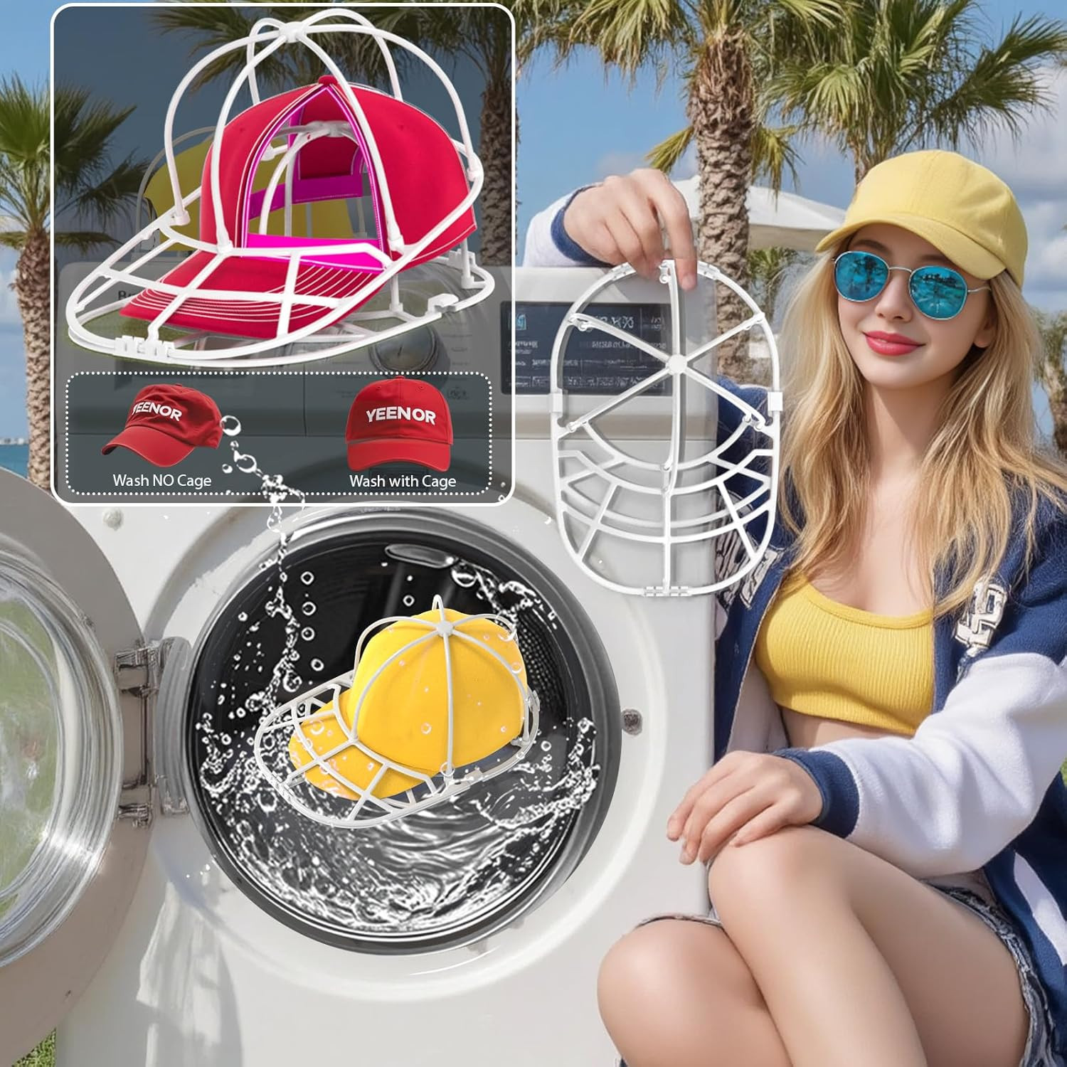 Hat Washer Cage for Washing Machine - Baseball Cap Cleaner Rack, Ball Cap Washin