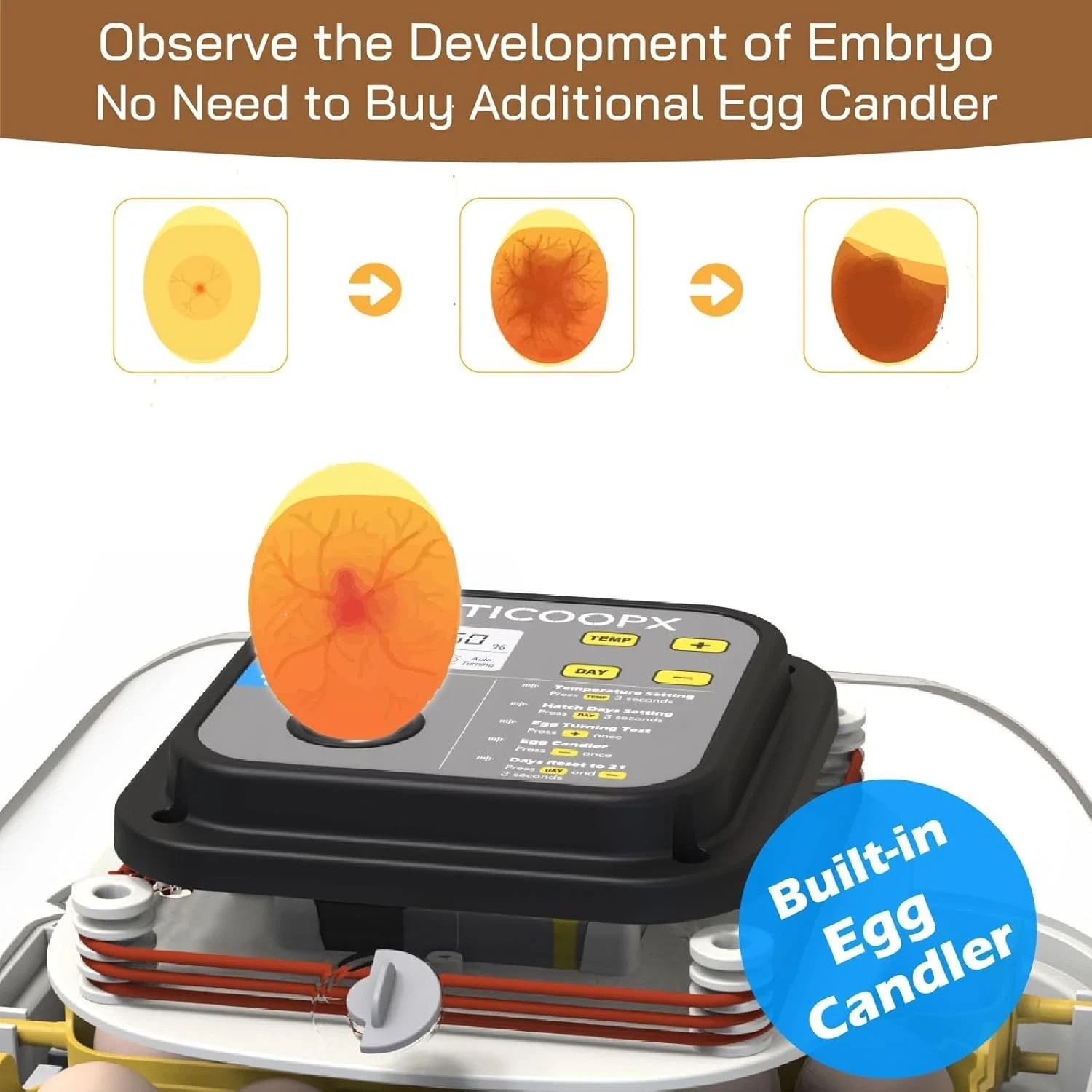 MATICOOPX 20 Egg Incubator with Humidity Display Egg Candler Automatic Egg Turne