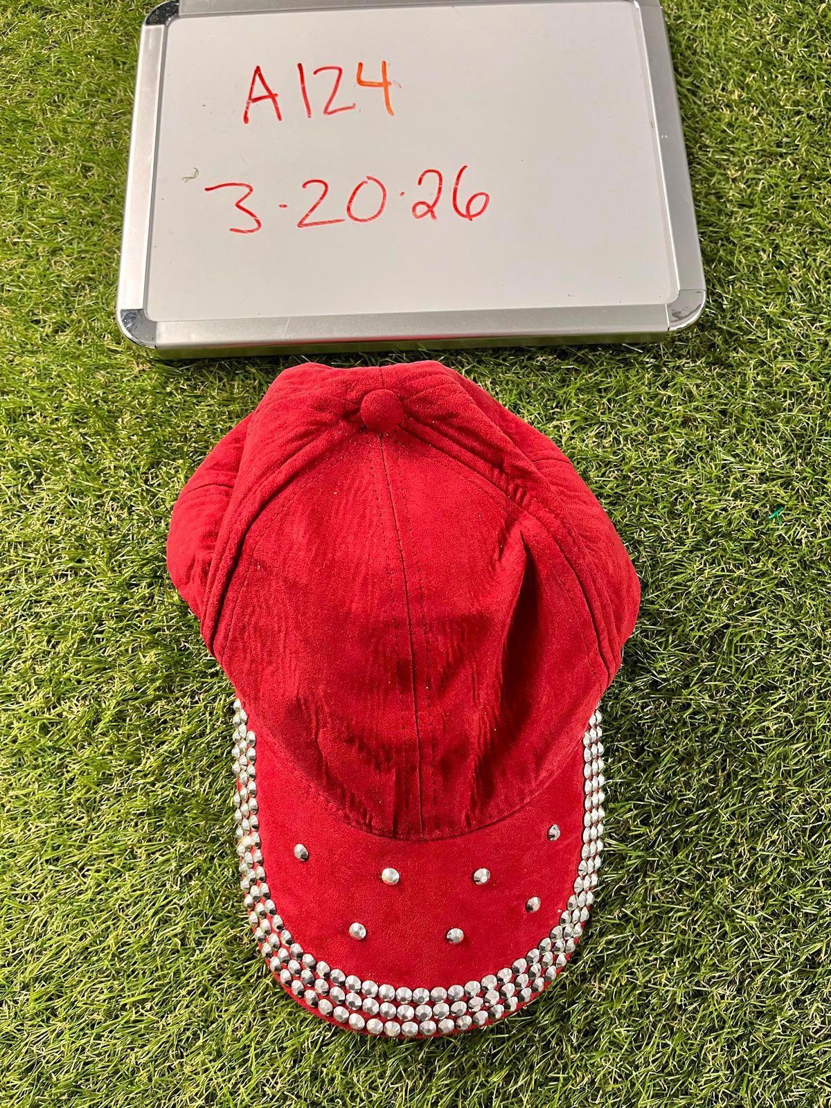 Red Baseball Cap with Stud Embellishments