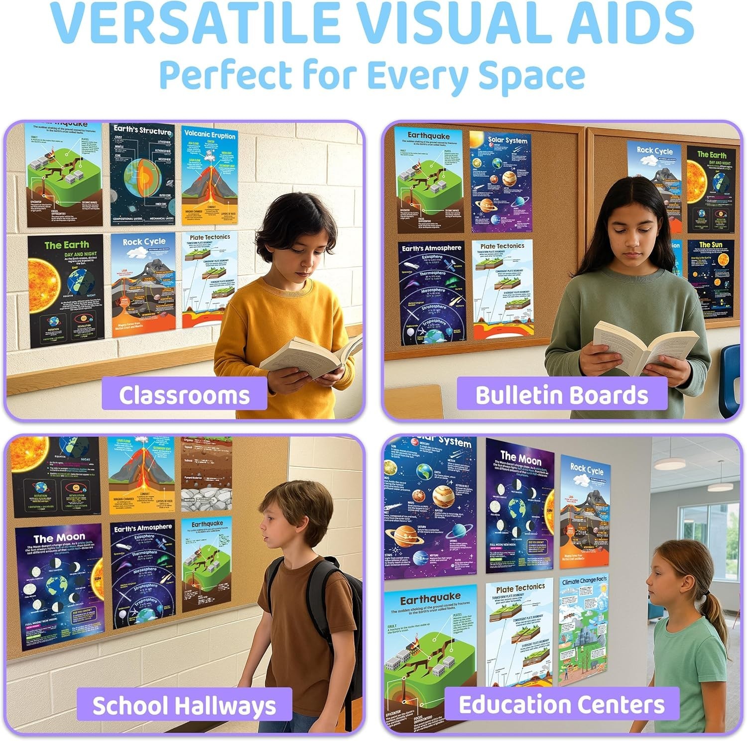 12 Earth Science Posters for Classroom Middle School, 11x17in Matte-Laminated..