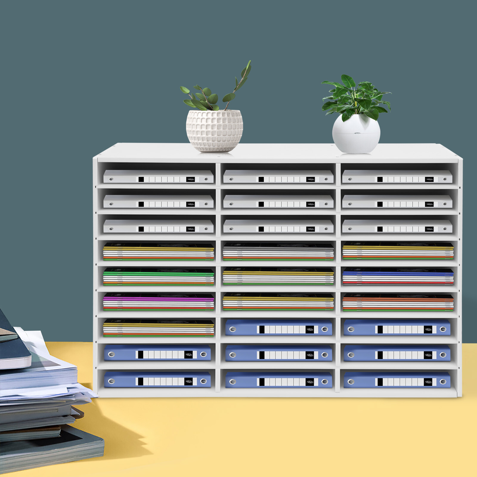27 Slots Classroom Keepers Literature Storage Rack PVC File Holder Mailbox White