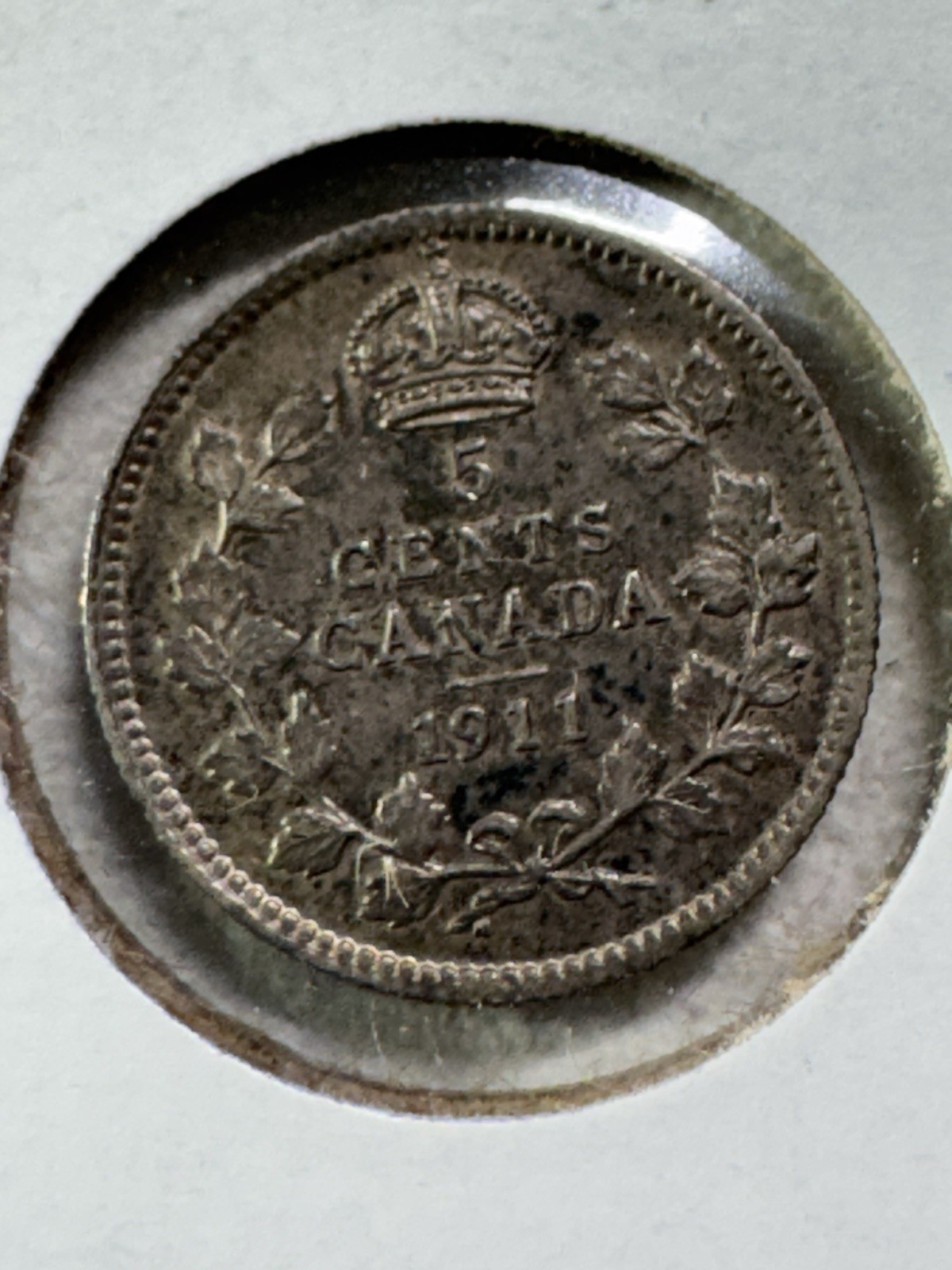 1911 Canada 5 Cents Small Silver Coin Cleaned