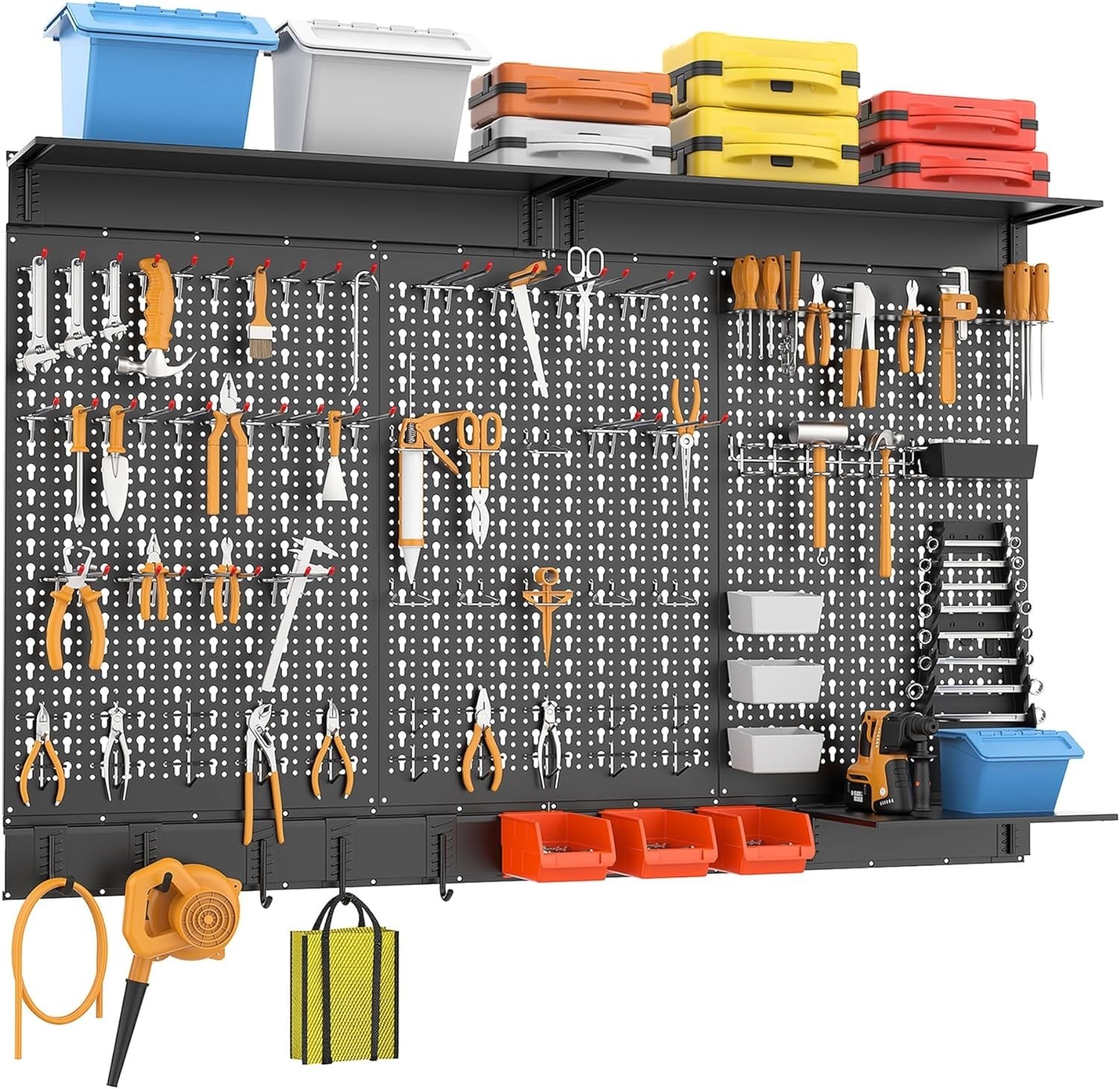 Customizable 113 PCS Pegboard Wall System - Organize Your Garage Effortlessly