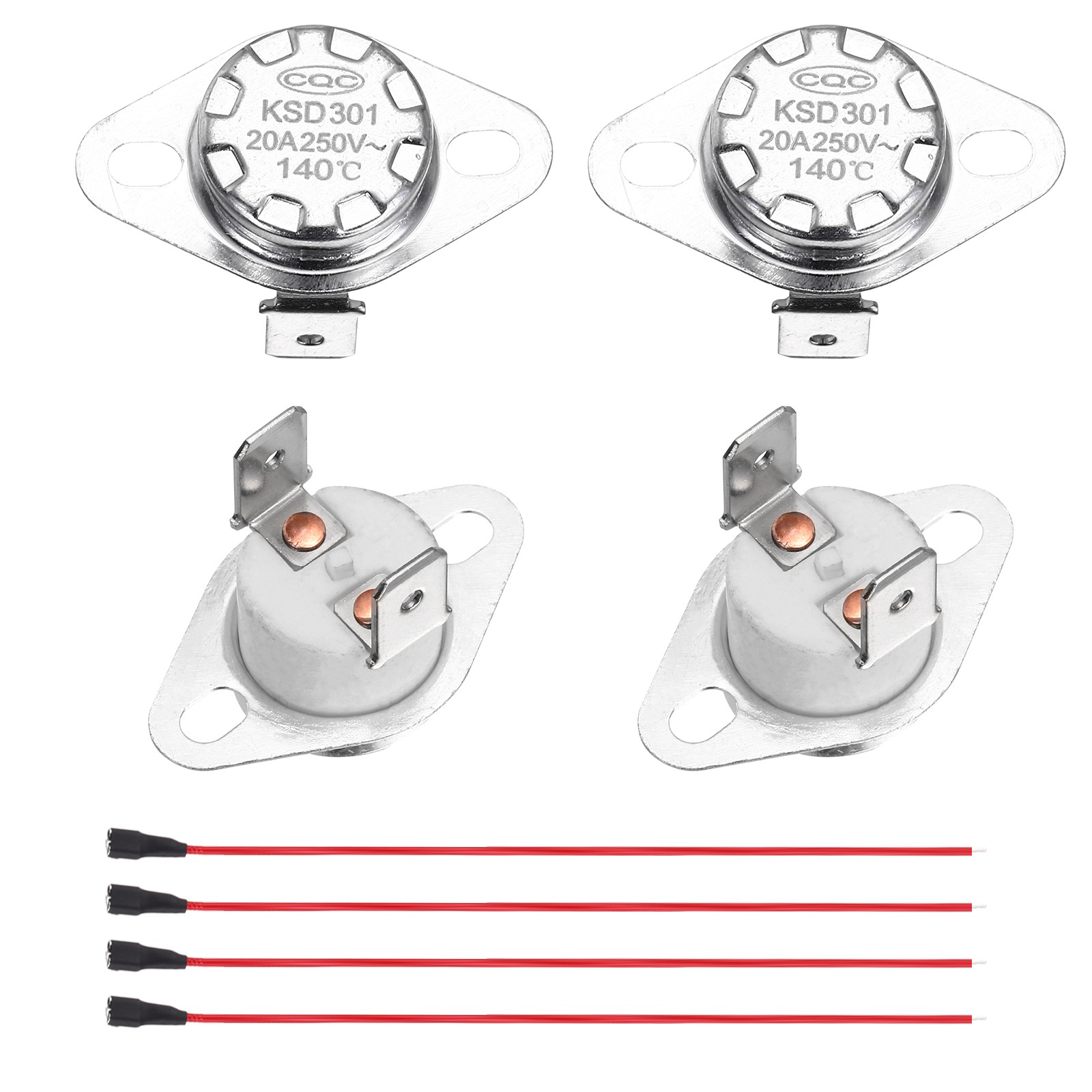 2 Pcs KSD301 Thermostat 140°C/284°F 20A N.C with Terminal Wire