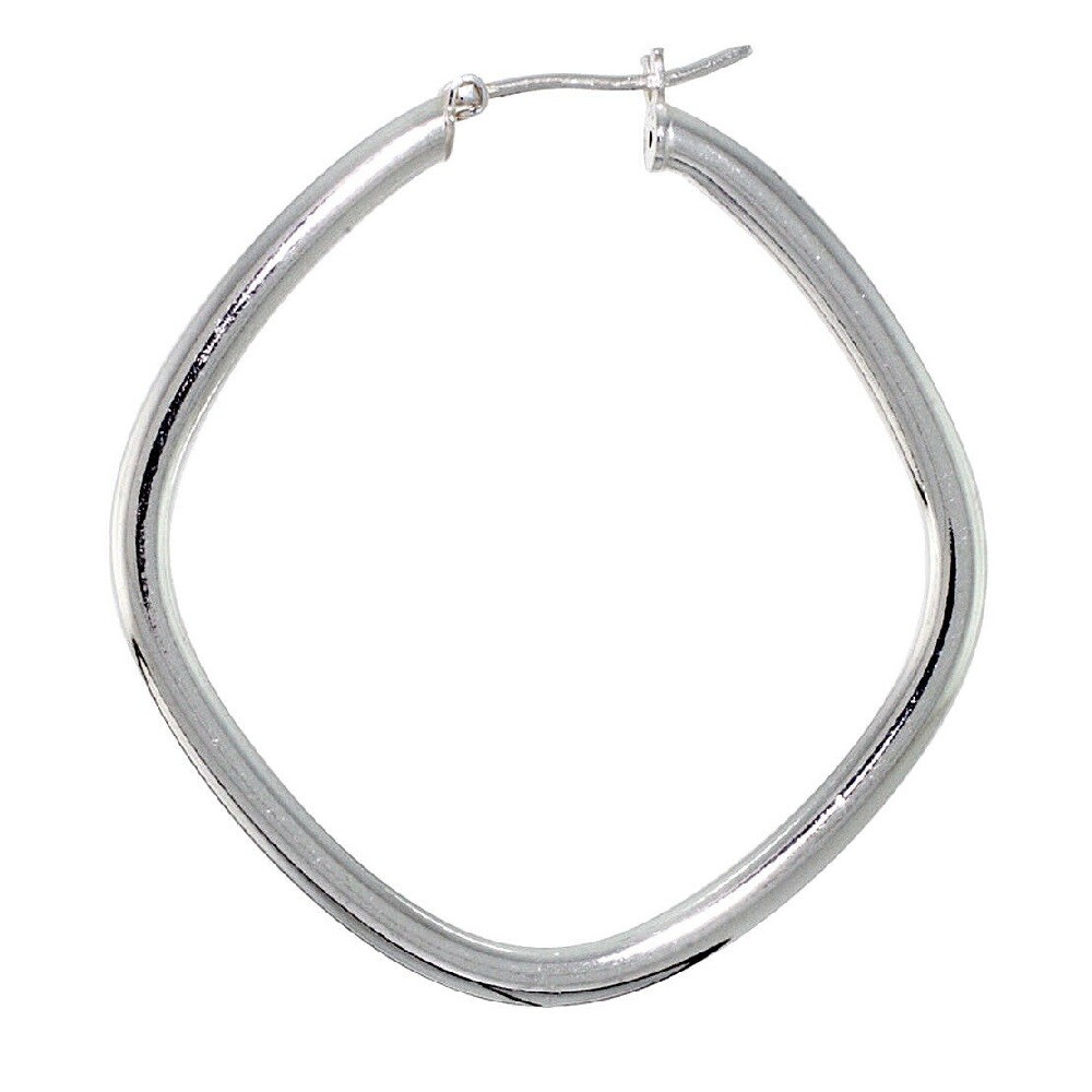 40mm Sterling Silver 3mm Tube Diamond-Shaped Hoop Earrings, Made in Italy
