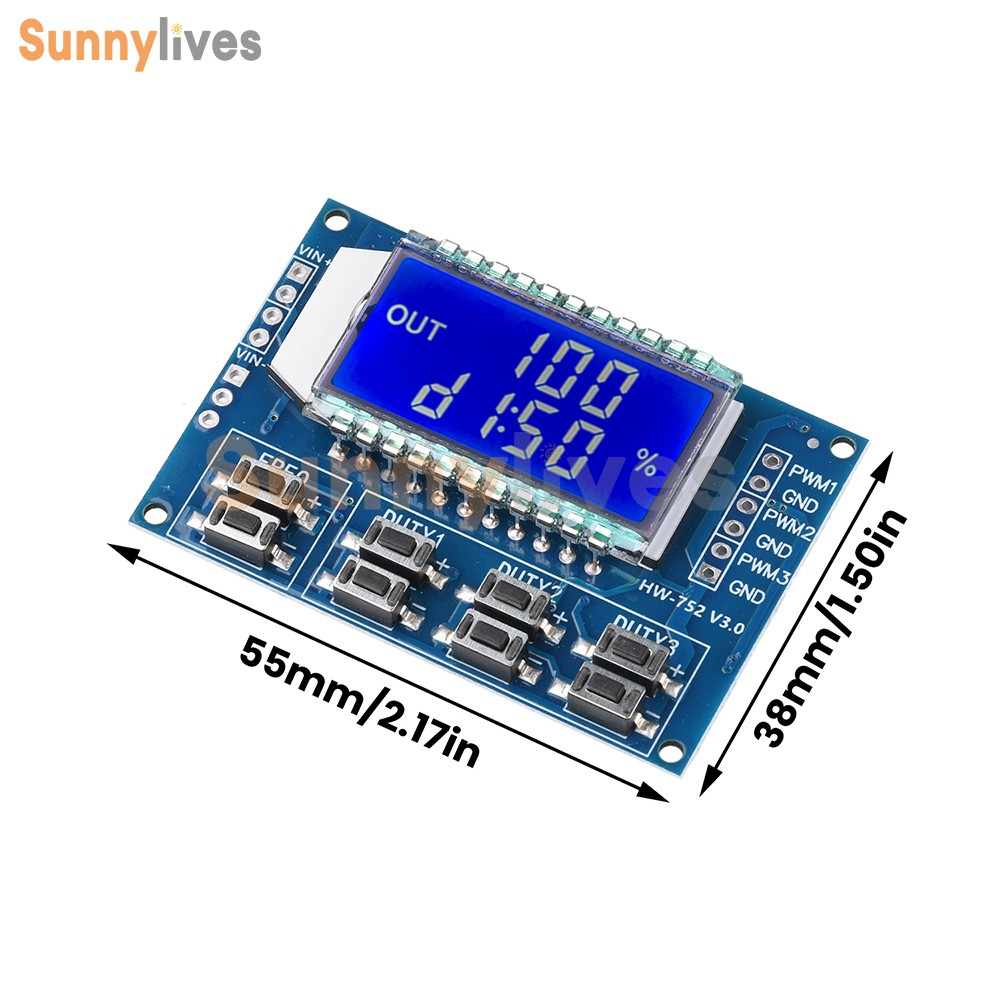 3-Channel Signal Generator PWM Pulse Wave Frequency Duty Cycle Adjustable Module