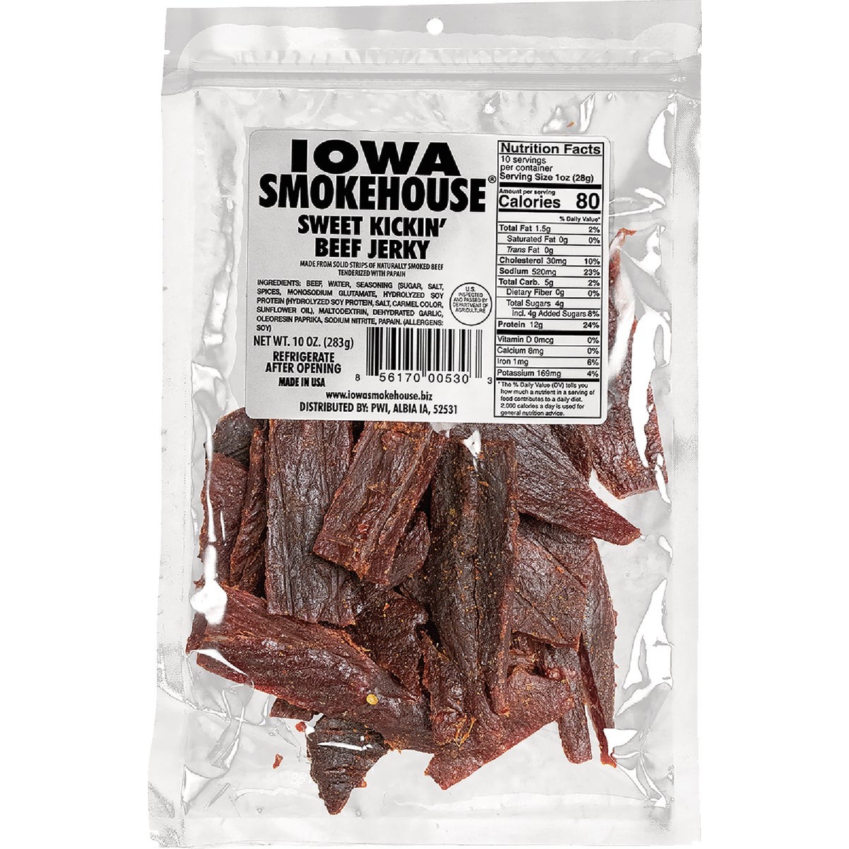 Iowa Smokehouse 10 Oz. Sweet Kickin' Beef Jerky is-10jsk Pack of 6 Iowa
