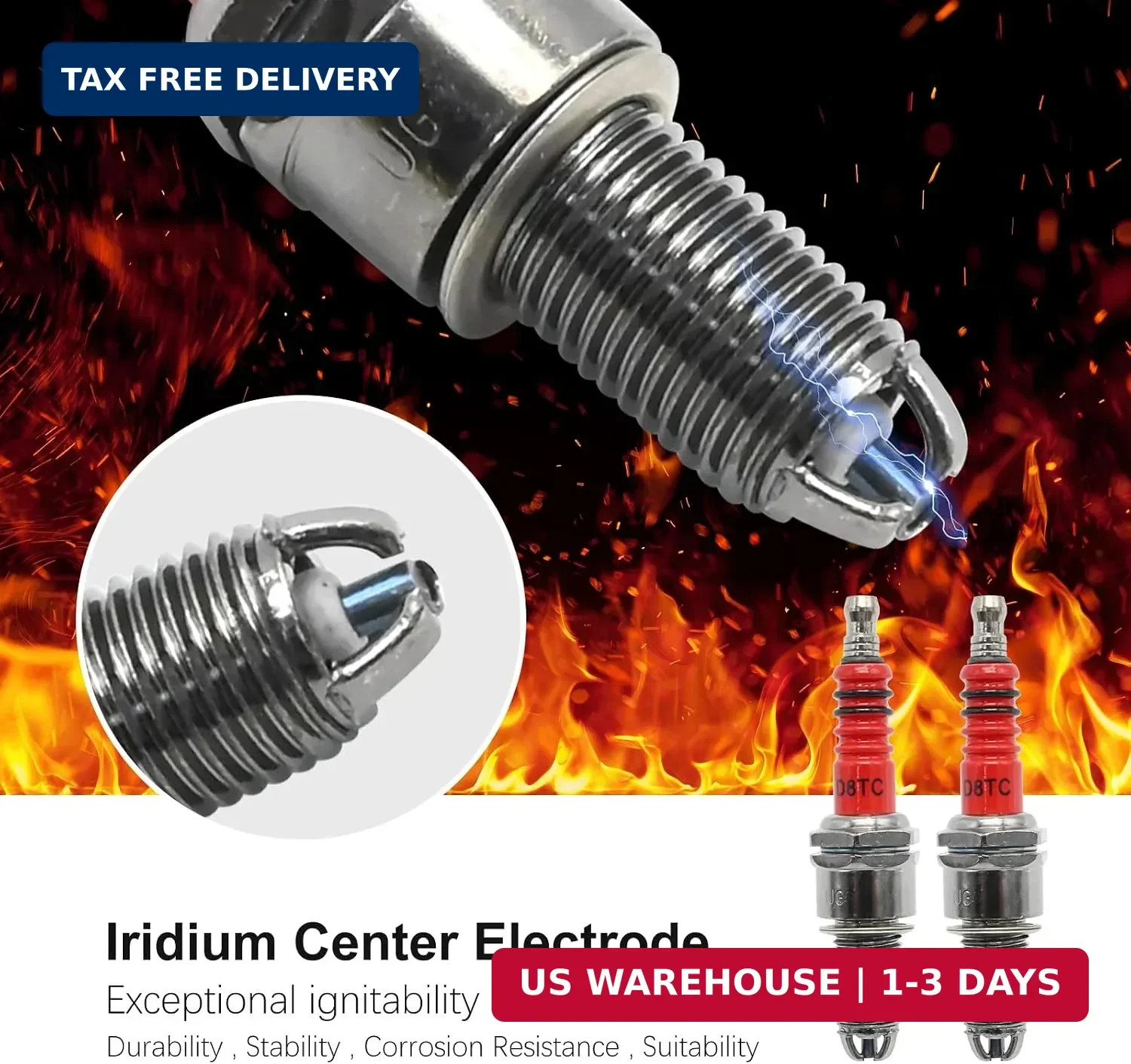 4 Pack D8TC 3 Electrode Spark Plug Replacement for CG 125cc 150cc 200cc 250cc CF