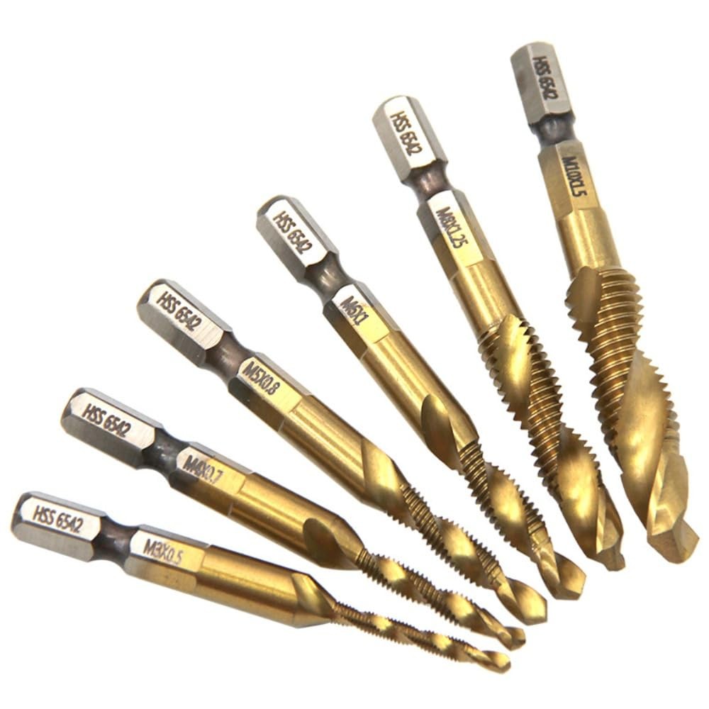 6 PCS Combination Drill and Tap Set, Professional HSS Titanium Thread Tap Dri...