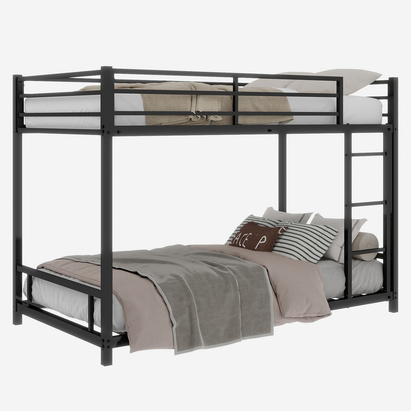 Metal Twin over Twin Bunk Bed Heavy-duty Sturdy Metal w/ Safety Guardrail Black