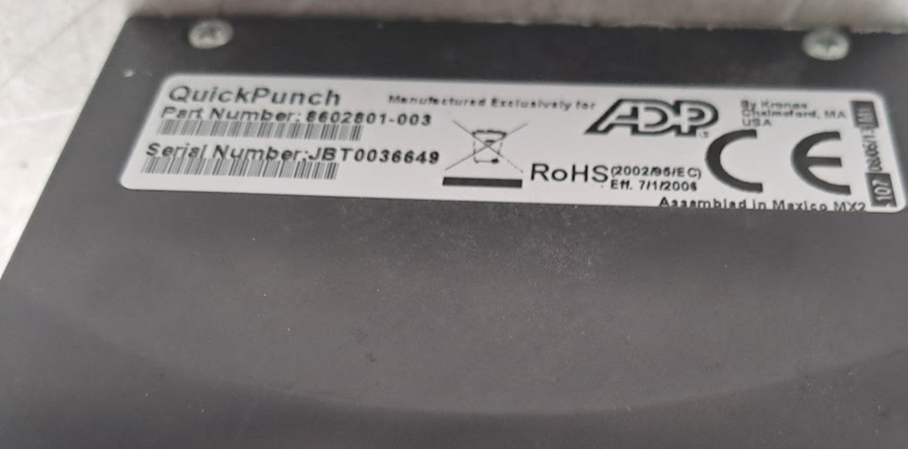 ADP MODEL 4500 DIGITAL EMPLOYEE ETHERNET TIME CLOCK 8602800-806