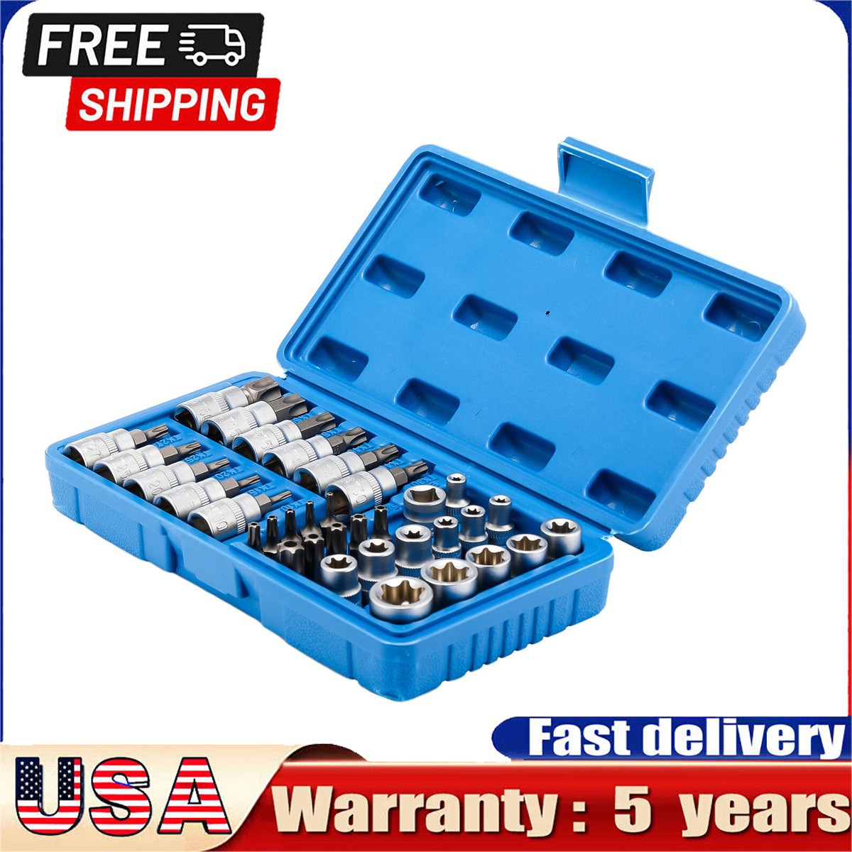 External Internal Torx Bit Socket Set 34 Pieces Kit 3/8 Drive Security Star