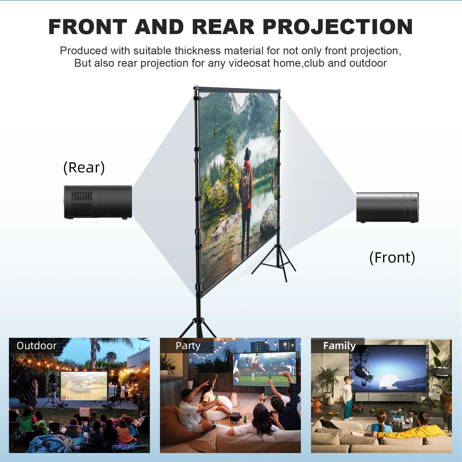 150"-Projector-Screen-with-Stand,Outdoor Projection Screen, Portable 16:9 4K ...