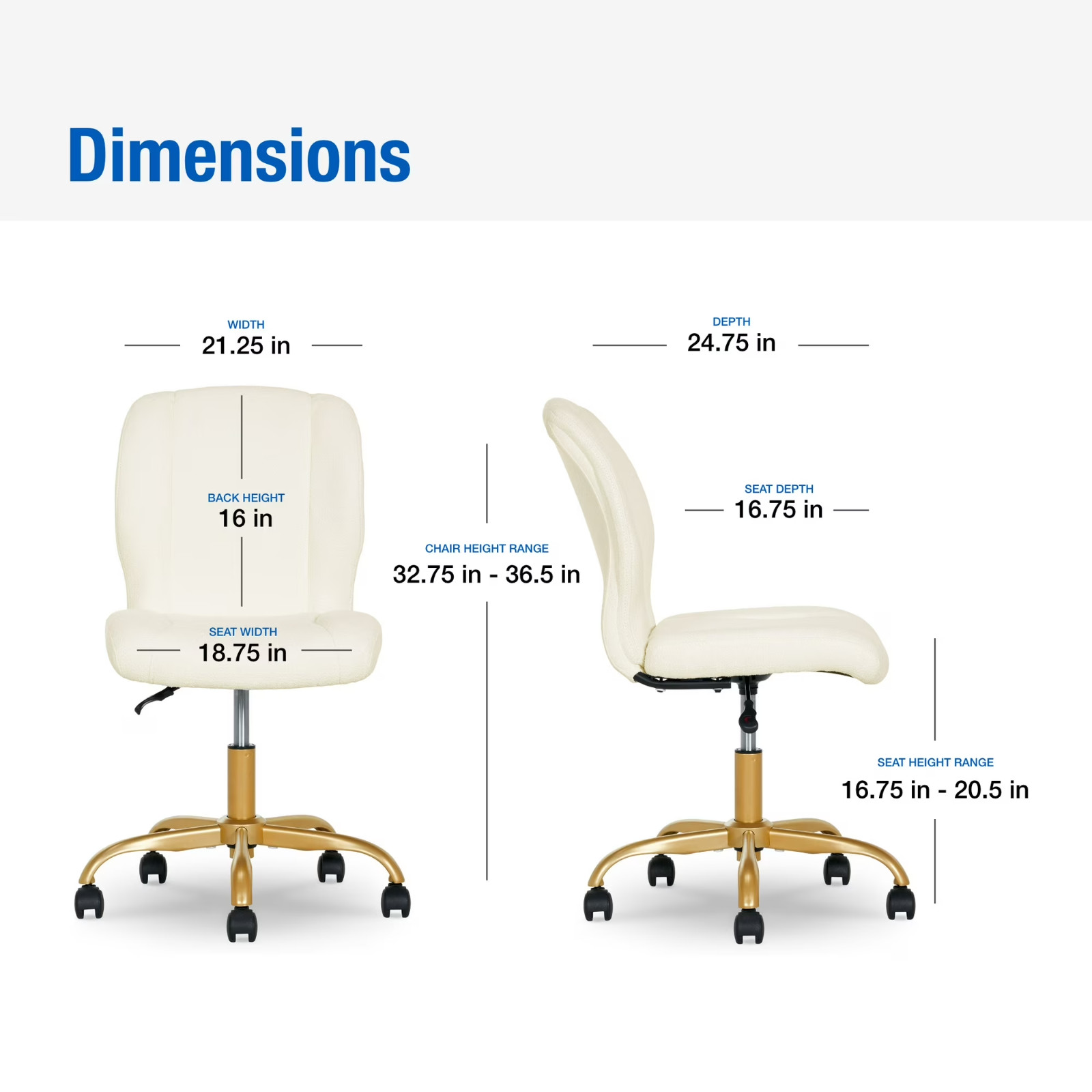 Mainstays Bouclé Armless Office Chair for Adults and Teens, Cream