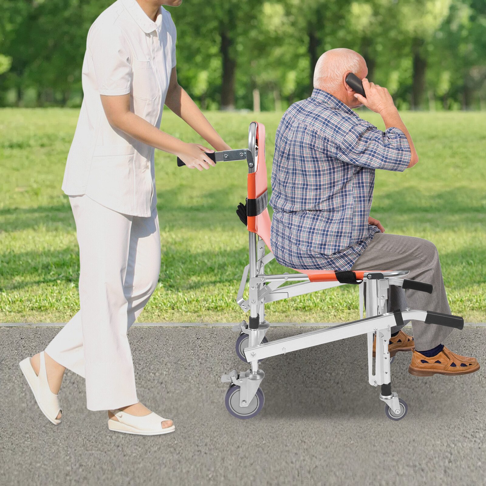 160kg Load Emergency Stair Climbing Wheelchair Foldable Transport Chair Orange