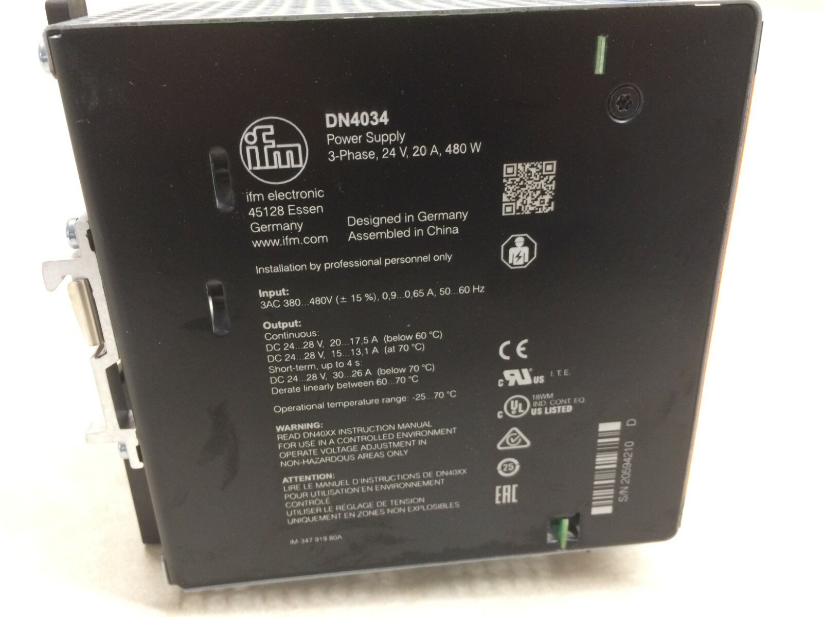 IFM DN4034 Power Supply Output DC 24V 20A