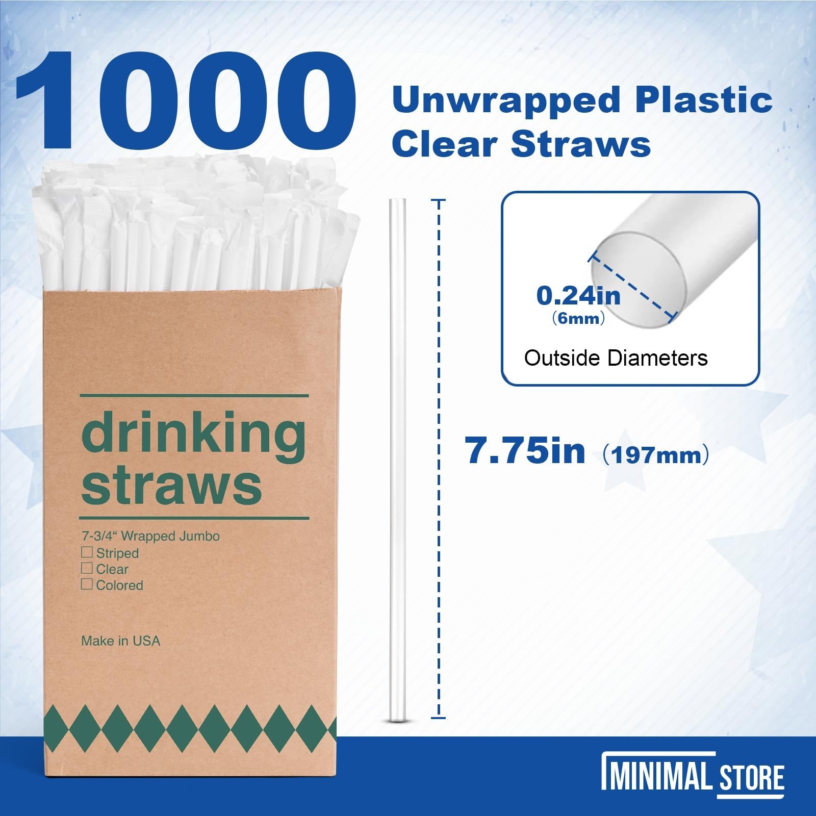 1000 Count Individually Wrapped Clear Plastic Drinking Straws – 7.75" Long