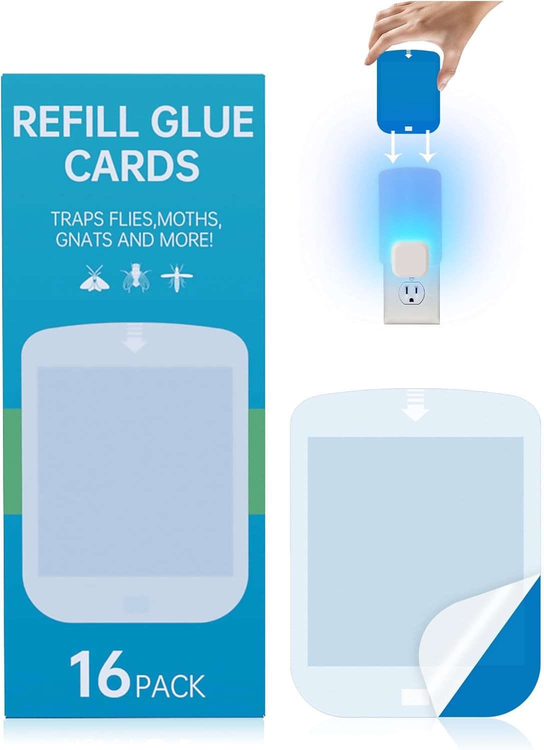 16 Pcs Refill Cartridges for Stem Flying Insect Light Trap, Replacement Glue Car