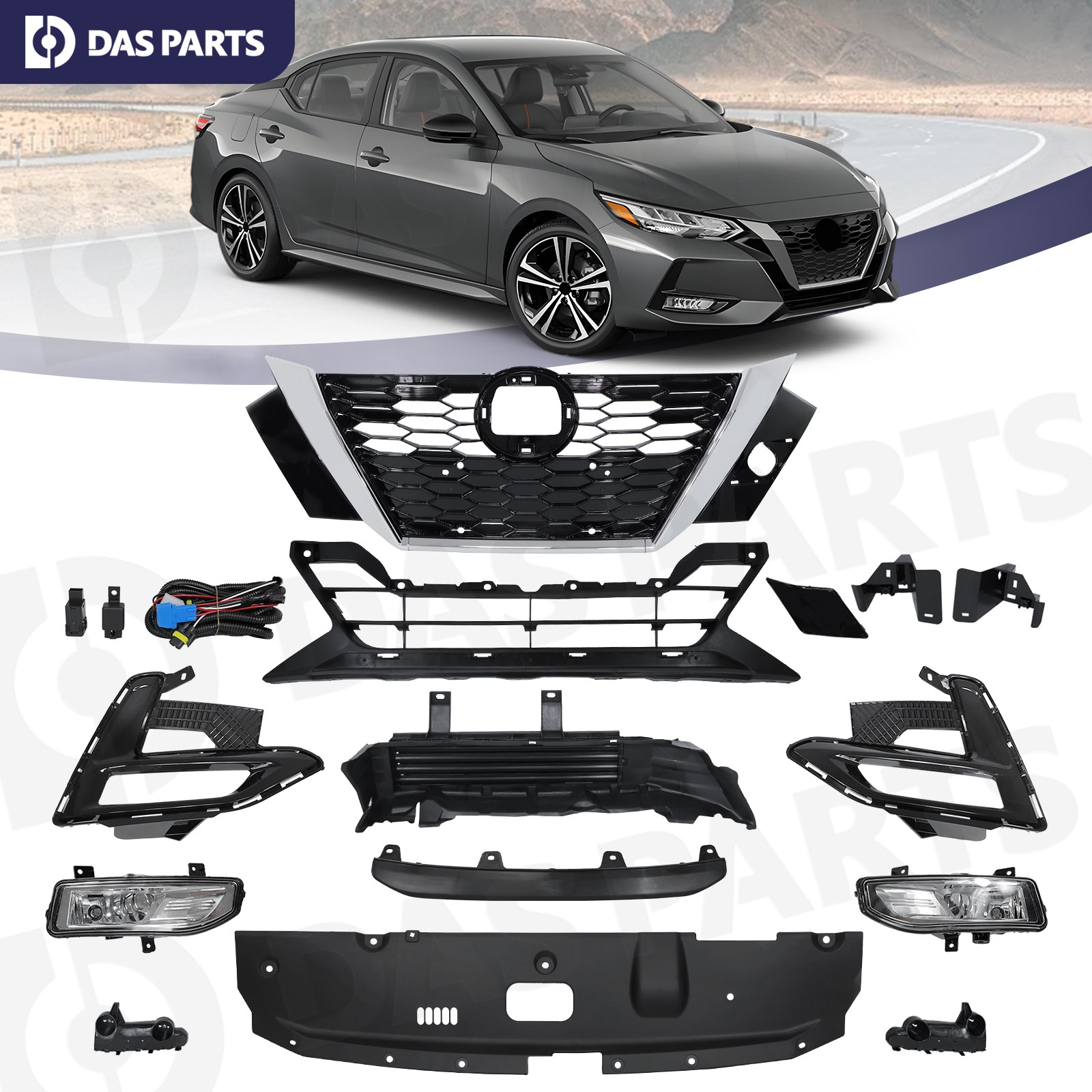 For Nissan Sentra 2020-2022 Grilles/Radiator Shutter/Brackets/Fog Lights/Bezels