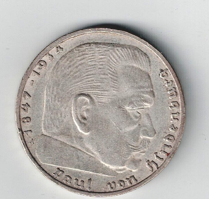 Germany Third Reich Silver 2 Marks Eagle coin 1938 B-2