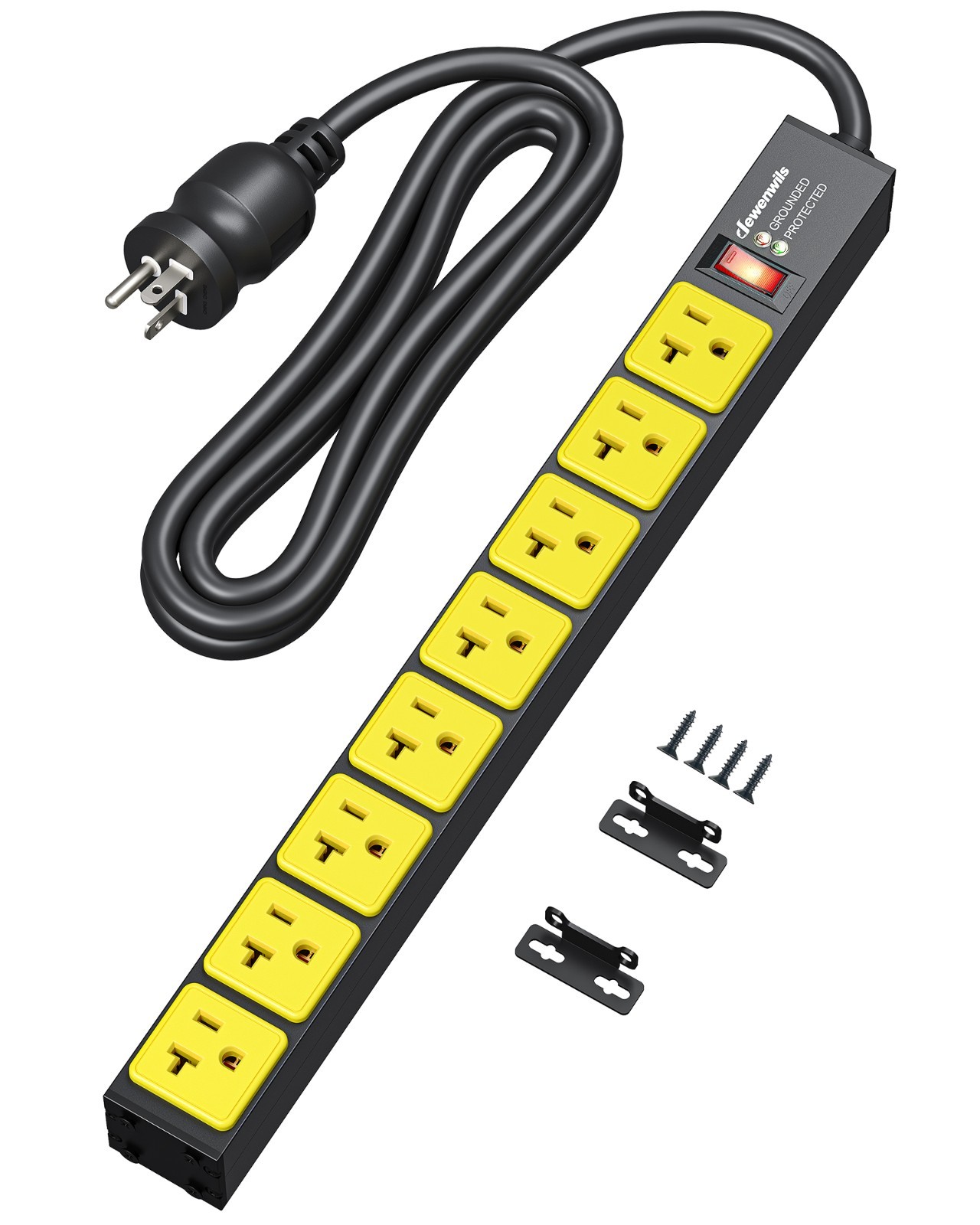 DEWENWILS 20A Industrial Power Strip 8 Outlets 600J Surge 12AWG Aluminum